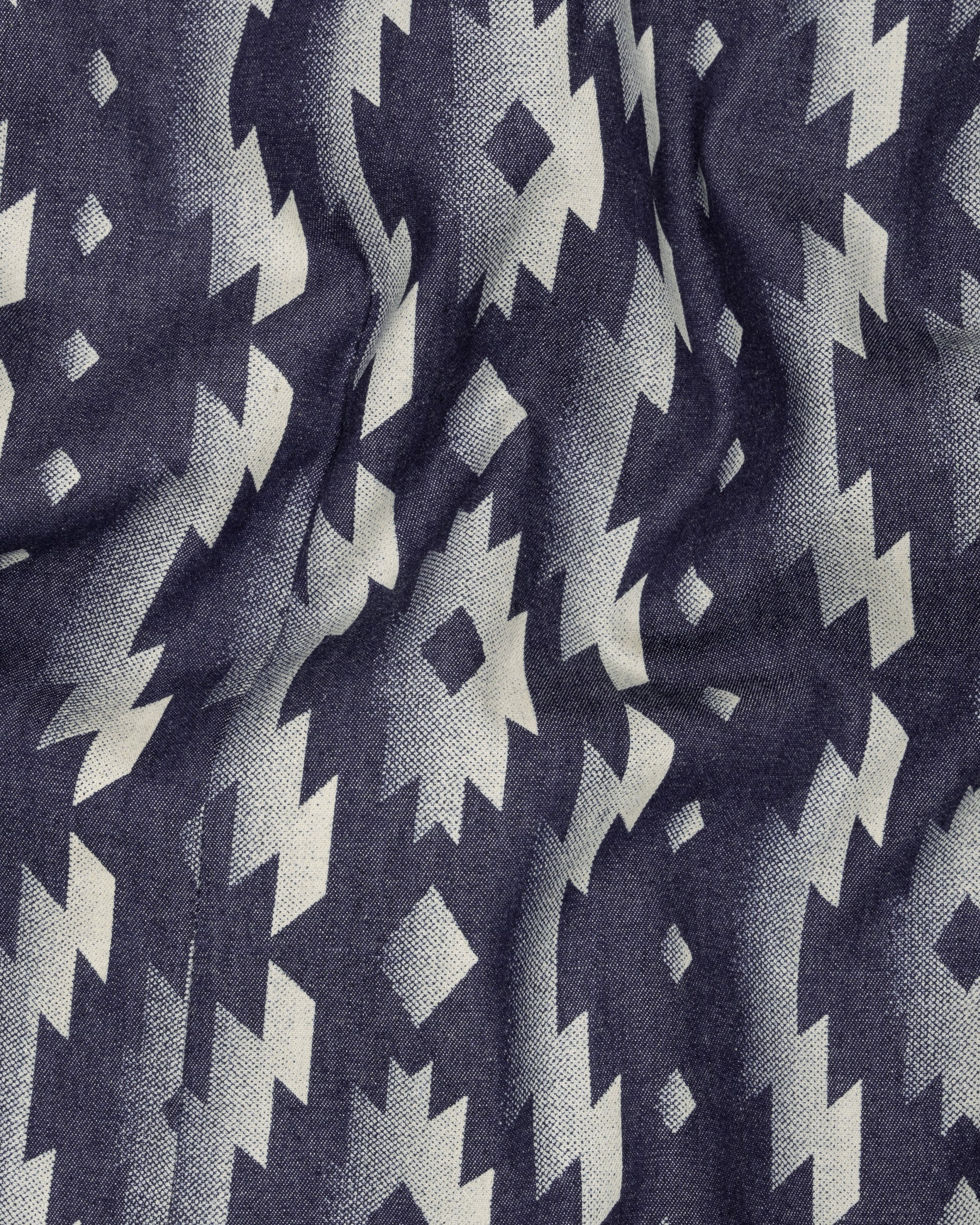Gunmetal Blue with Nobel Cream Iktat Printed Denim Designer Premium Cotton Blazer