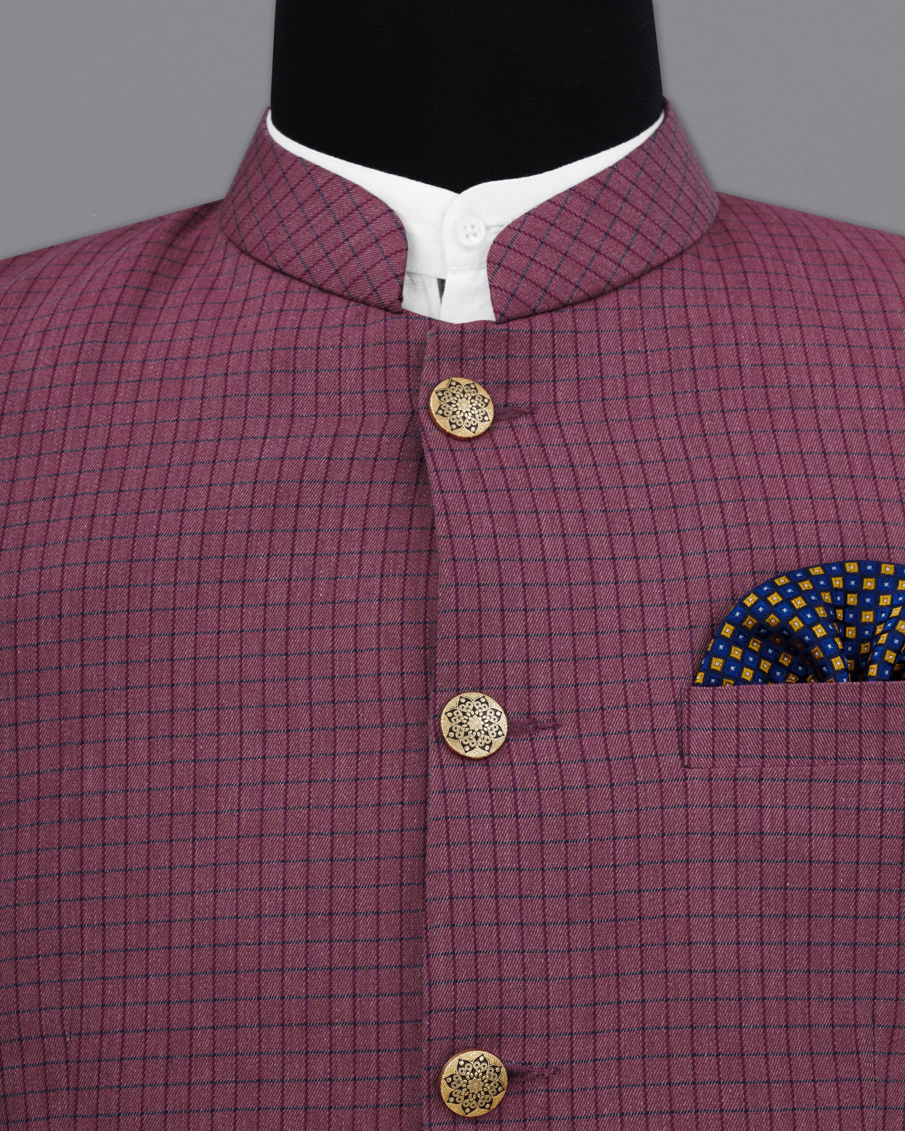 Tuscan Pink Gingham Premium Cotton Bandhgala Designer Blazer BL2185-BG-36, BL2185-BG-38, BL2185-BG-40, BL2185-BG-42, BL2185-BG-44, BL2185-BG-46, BL2185-BG-48, BL2185-BG-50, BL2185-BG-52, BL2185-BG-54, BL2185-BG-56, BL2185-BG-58, BL2185-BG-60