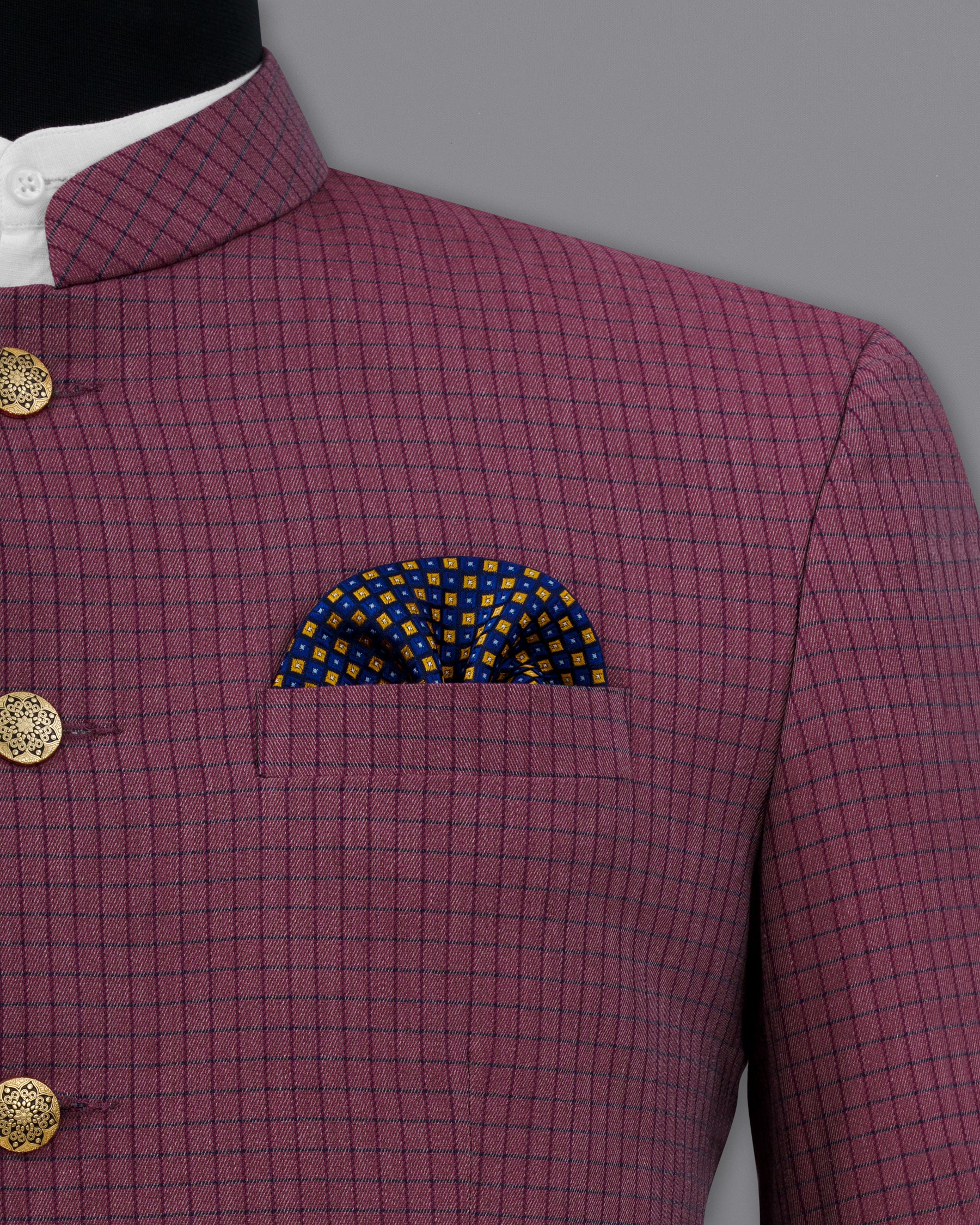 Tuscan Pink Gingham Premium Cotton Bandhgala Designer Blazer BL2185-BG-36, BL2185-BG-38, BL2185-BG-40, BL2185-BG-42, BL2185-BG-44, BL2185-BG-46, BL2185-BG-48, BL2185-BG-50, BL2185-BG-52, BL2185-BG-54, BL2185-BG-56, BL2185-BG-58, BL2185-BG-60