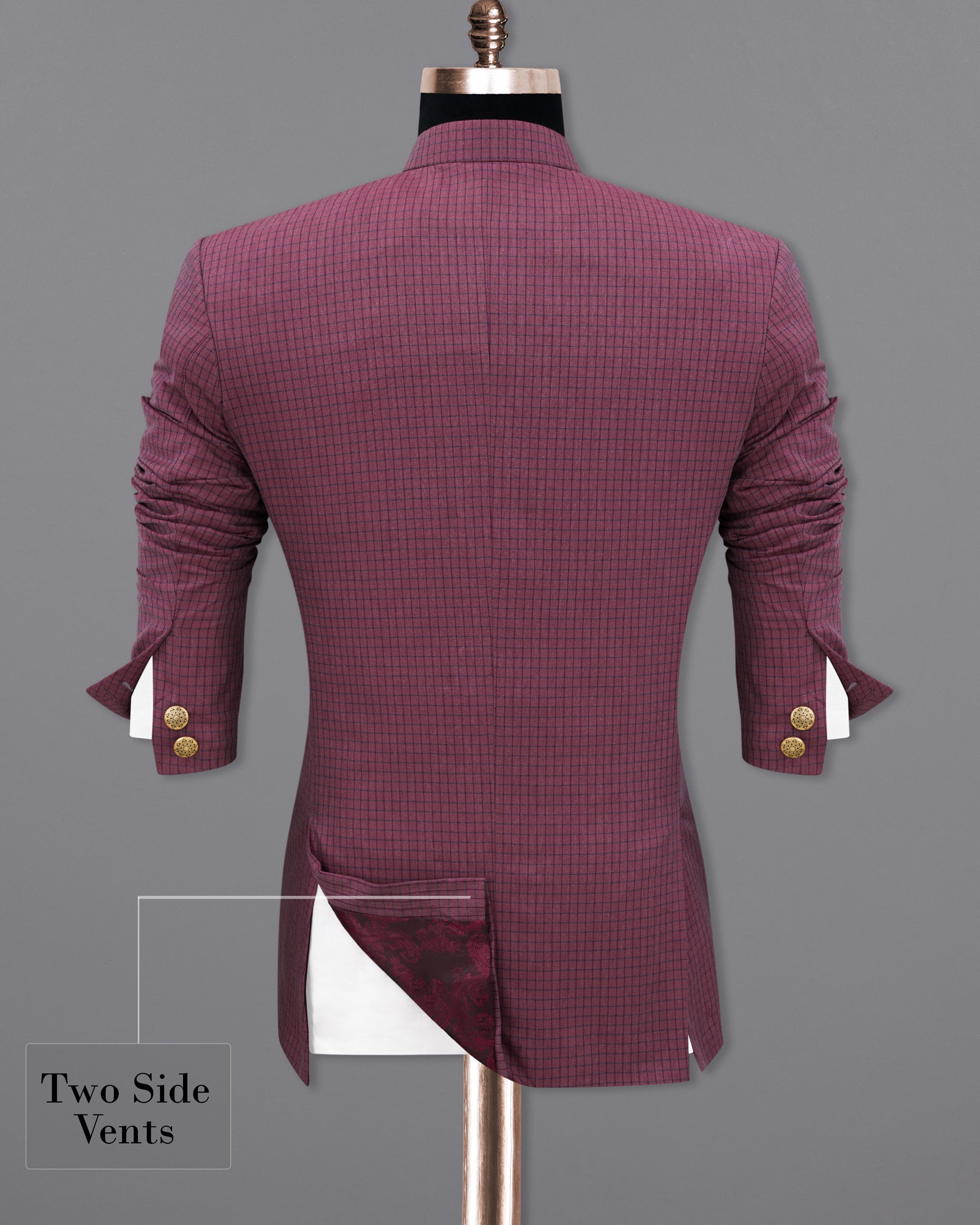 Tuscan Pink Gingham Premium Cotton Bandhgala Designer Blazer BL2185-BG-36, BL2185-BG-38, BL2185-BG-40, BL2185-BG-42, BL2185-BG-44, BL2185-BG-46, BL2185-BG-48, BL2185-BG-50, BL2185-BG-52, BL2185-BG-54, BL2185-BG-56, BL2185-BG-58, BL2185-BG-60