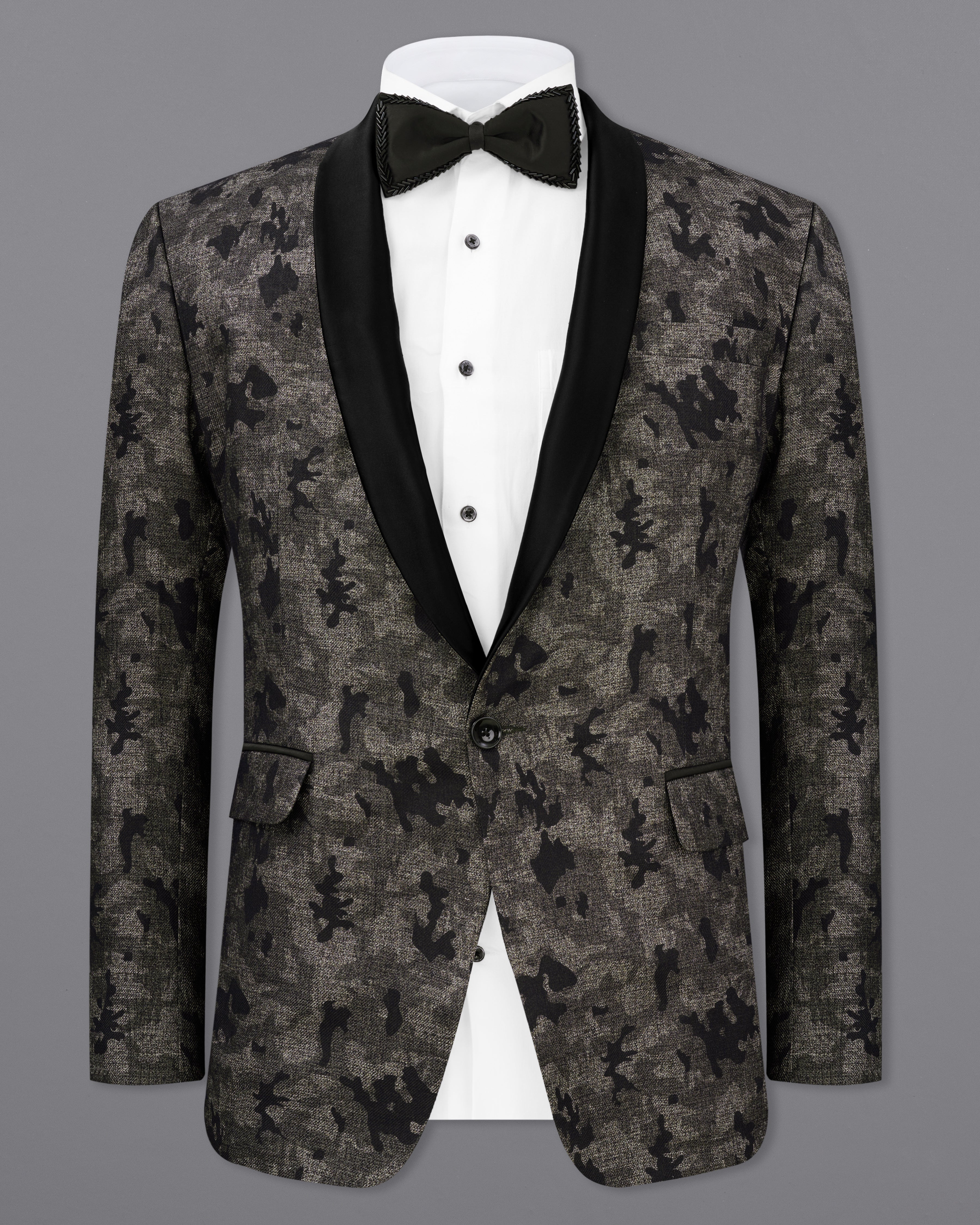 Tundora Brown with Jade Black Ditsy Textured Designer Tuxedo Blazer