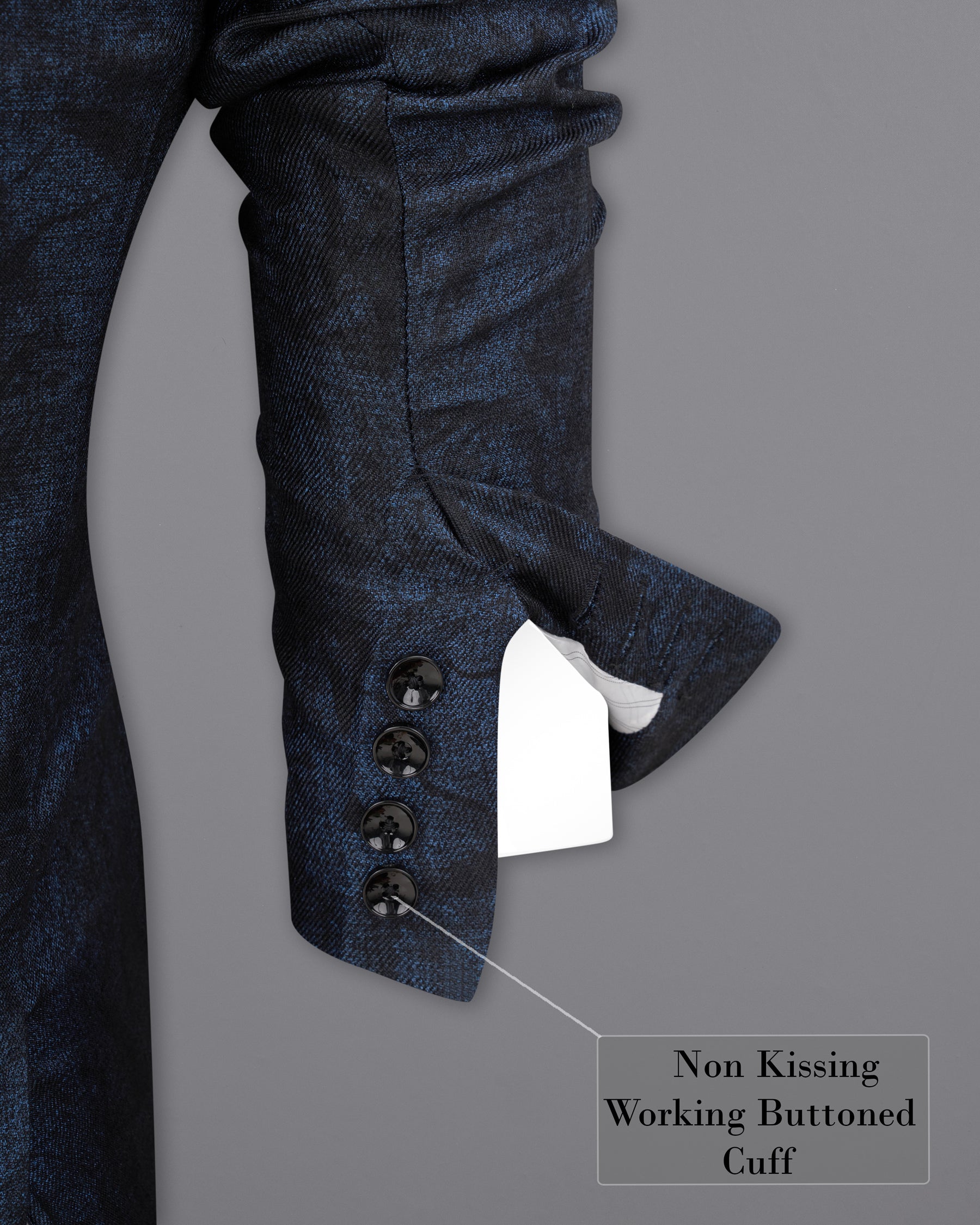 Ebony Blue Vulcan Black Textured Single Breasted Blazer