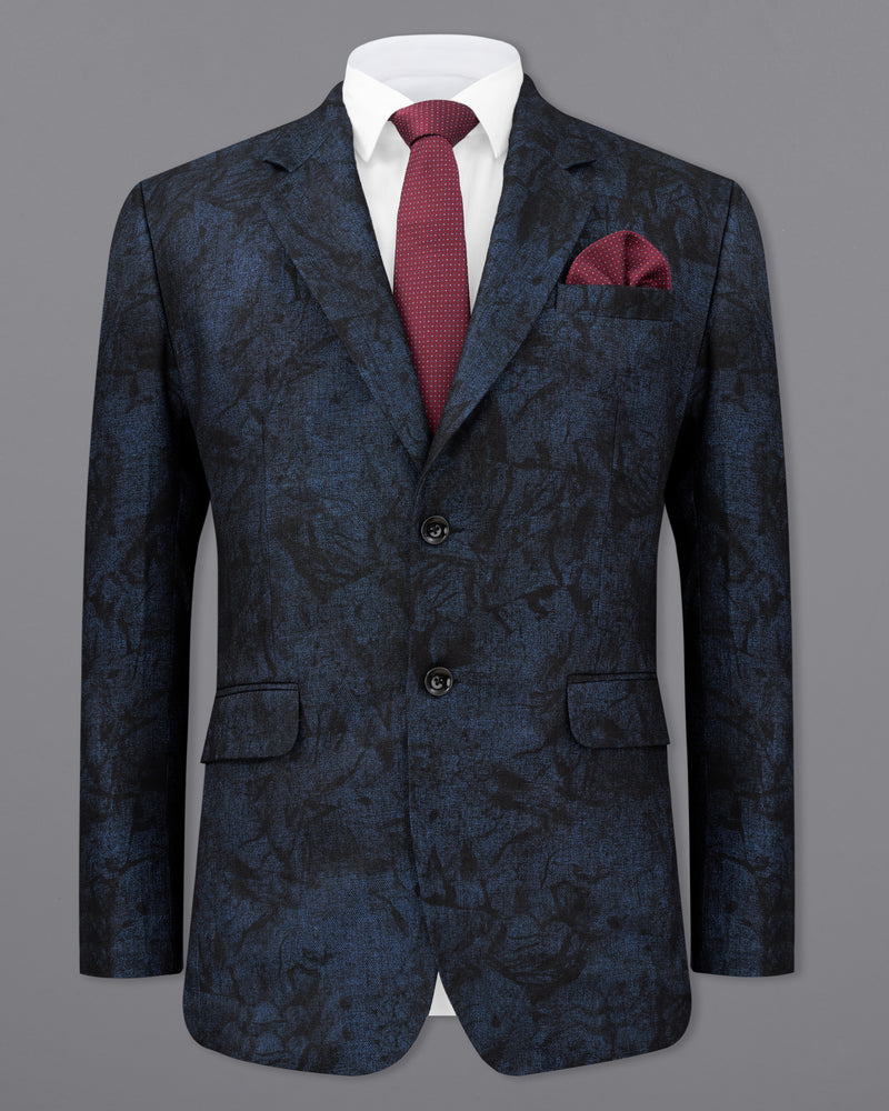 Ebony Navy Blue Vulcan Black Textured Single Breasted Blazer