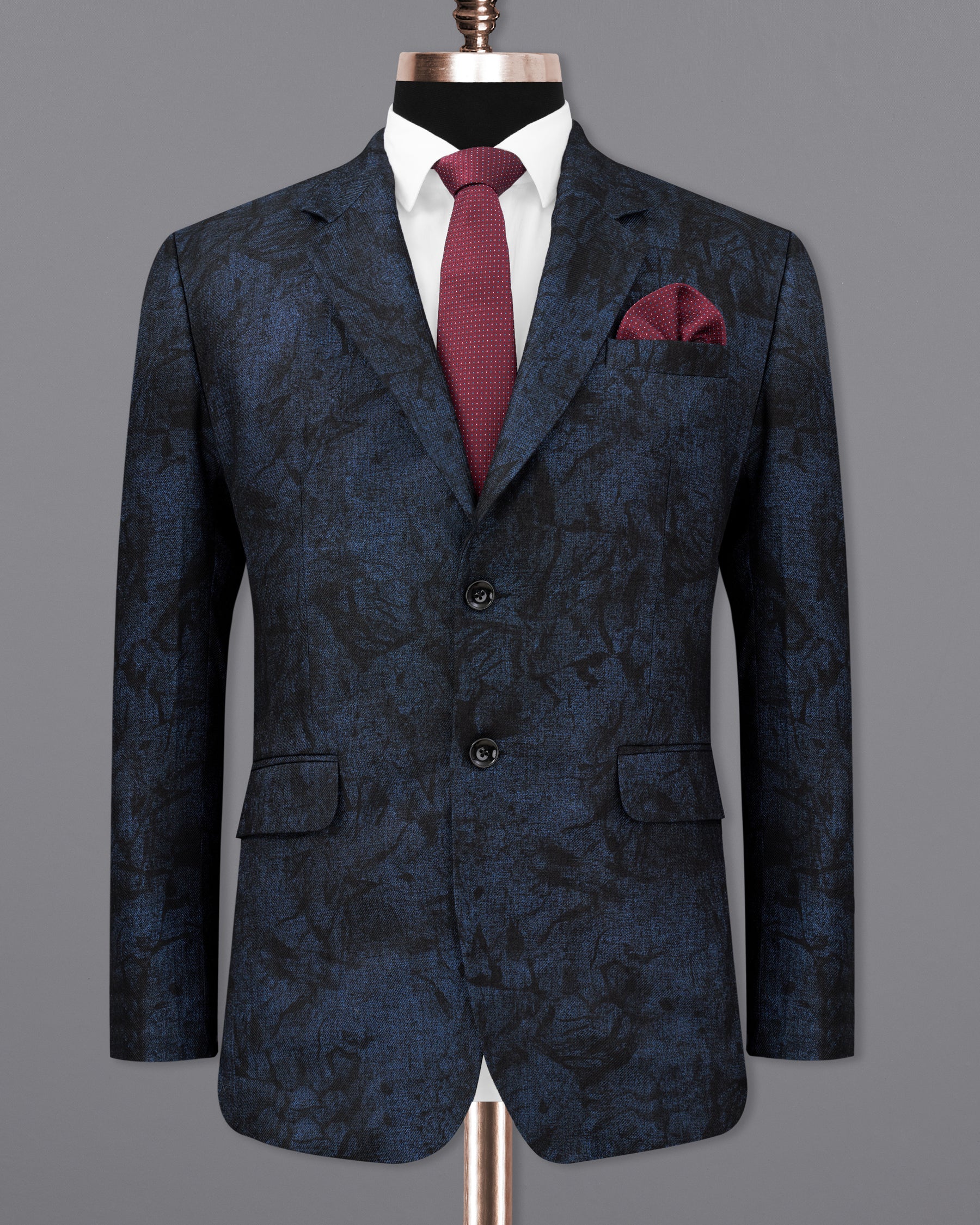 Ebony Blue Vulcan Black Textured Single Breasted Blazer