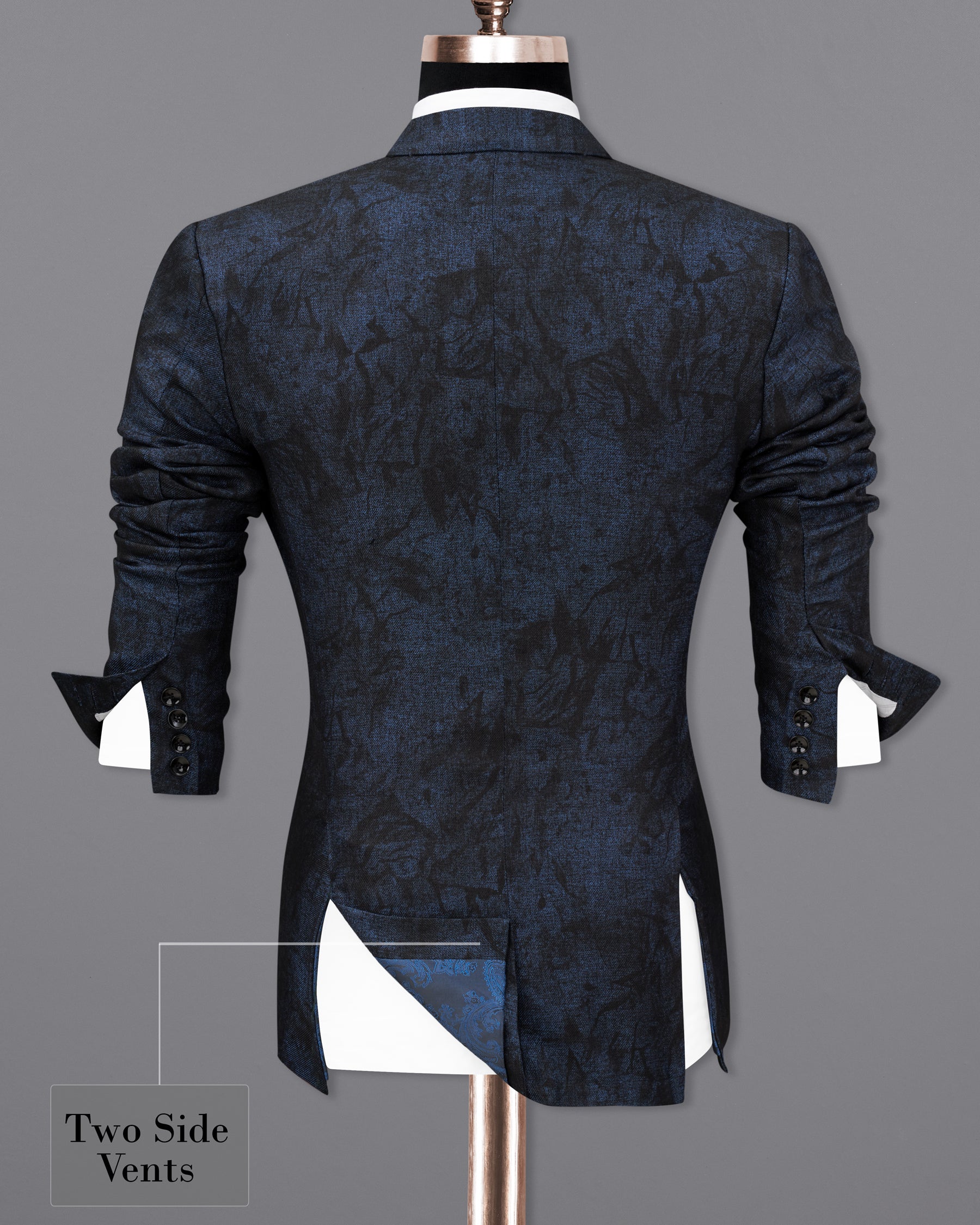 Ebony Blue Vulcan Black Textured Single Breasted Blazer