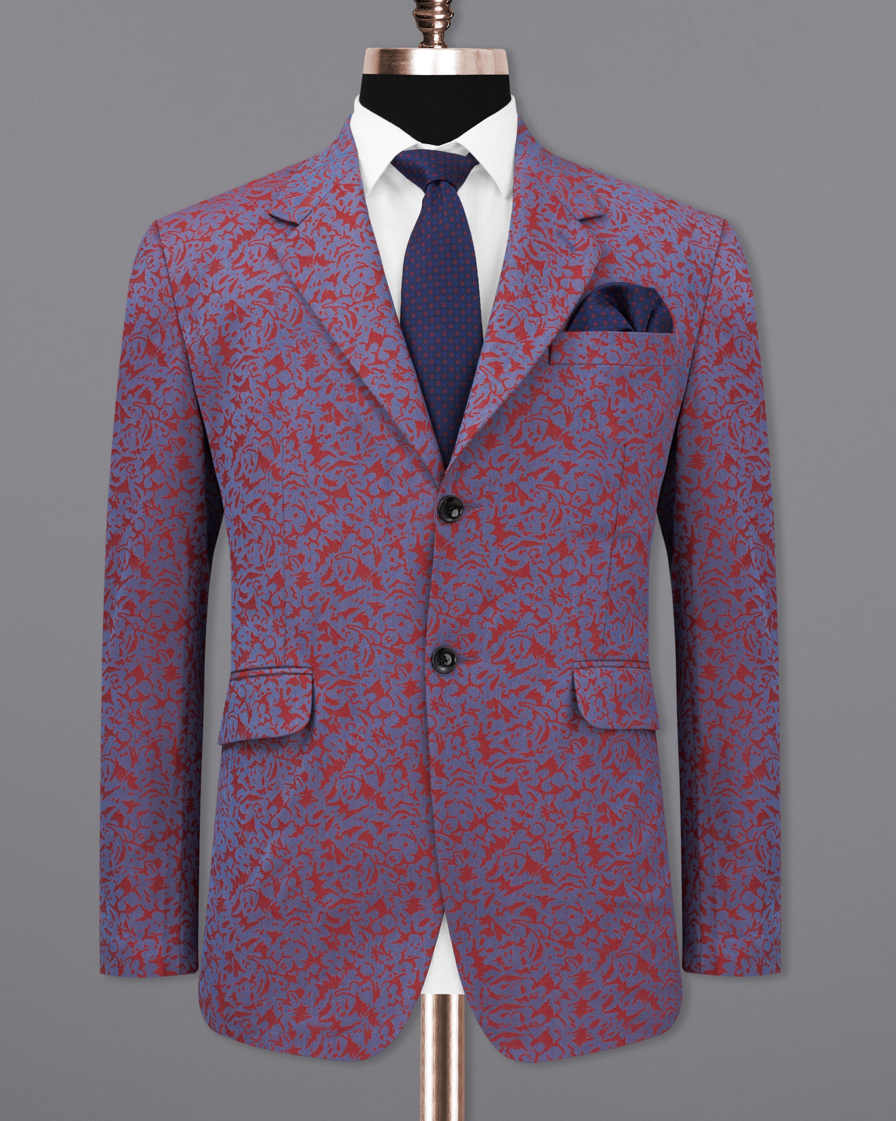 Waikawa Blue with Sanguine Red Jacquard Textured Designer Blazer