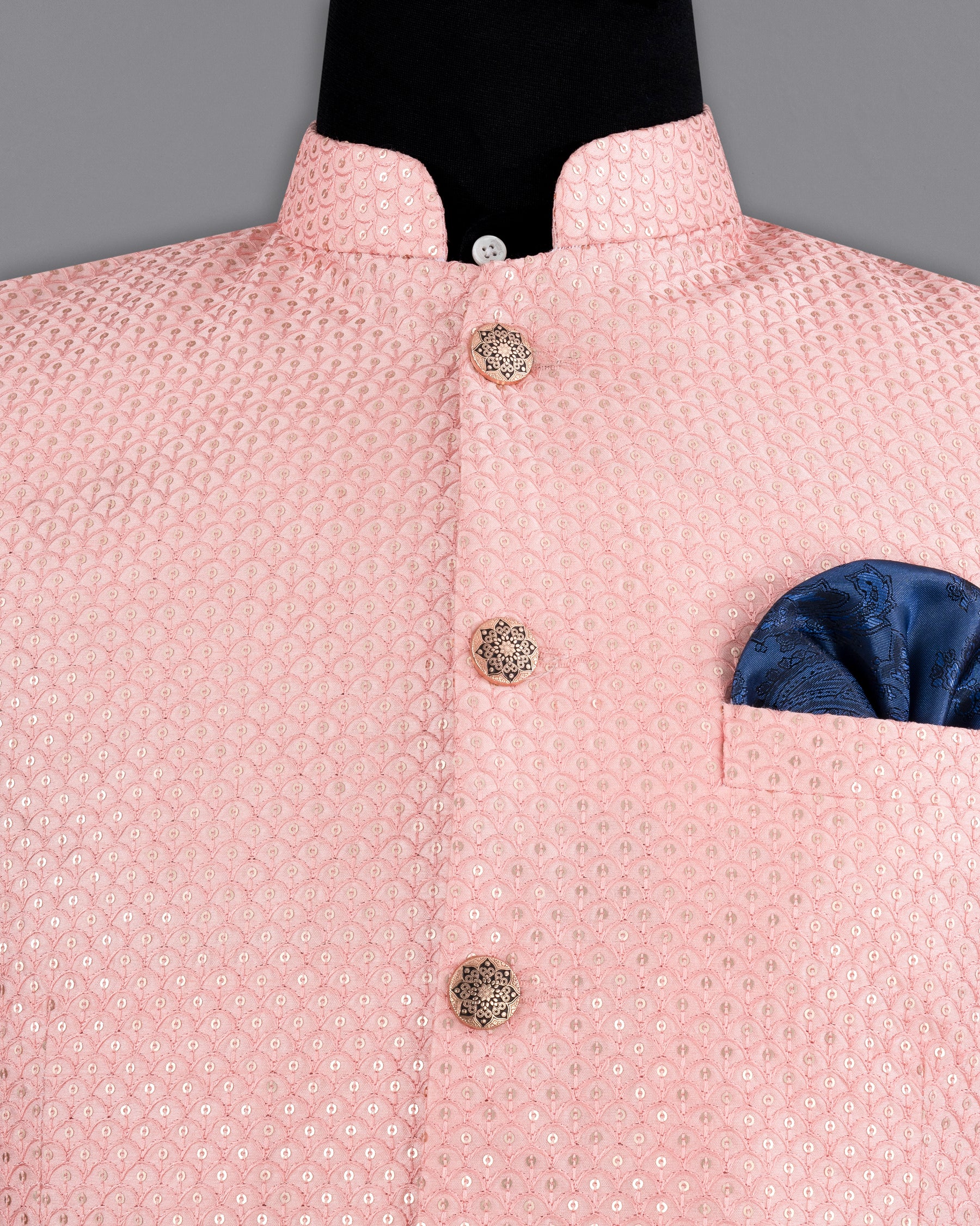 Pastel Pink Cotton Thread Heavy Embroidered Bandhgala Designer Blazer