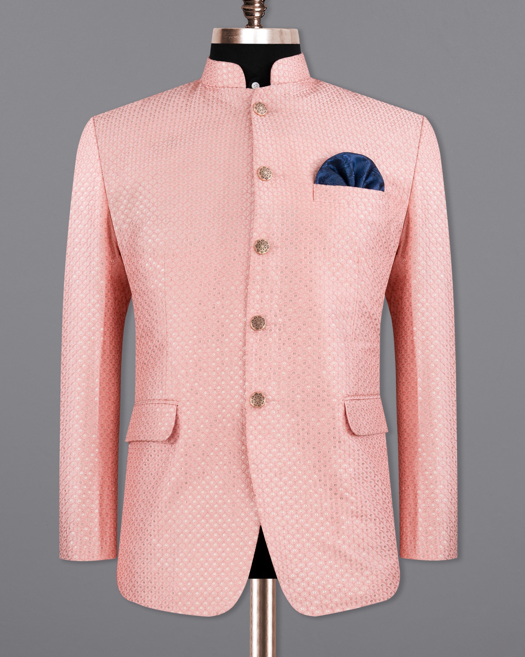 Pastel Pink Cotton Thread Heavy Embroidered Bandhgala Designer Blazer