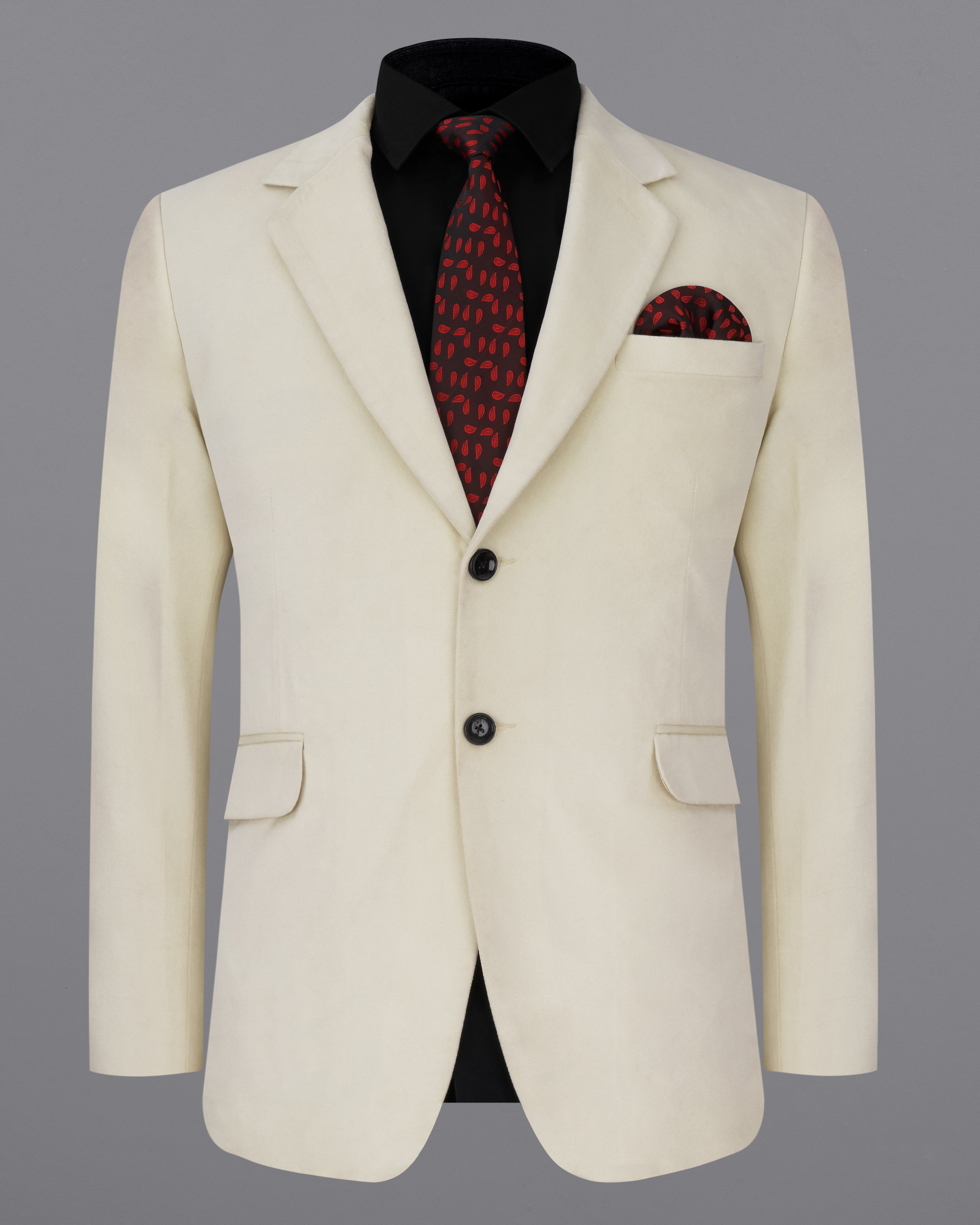 Eggshell Cream Single Breasted Premium Velvet Designer Blazer