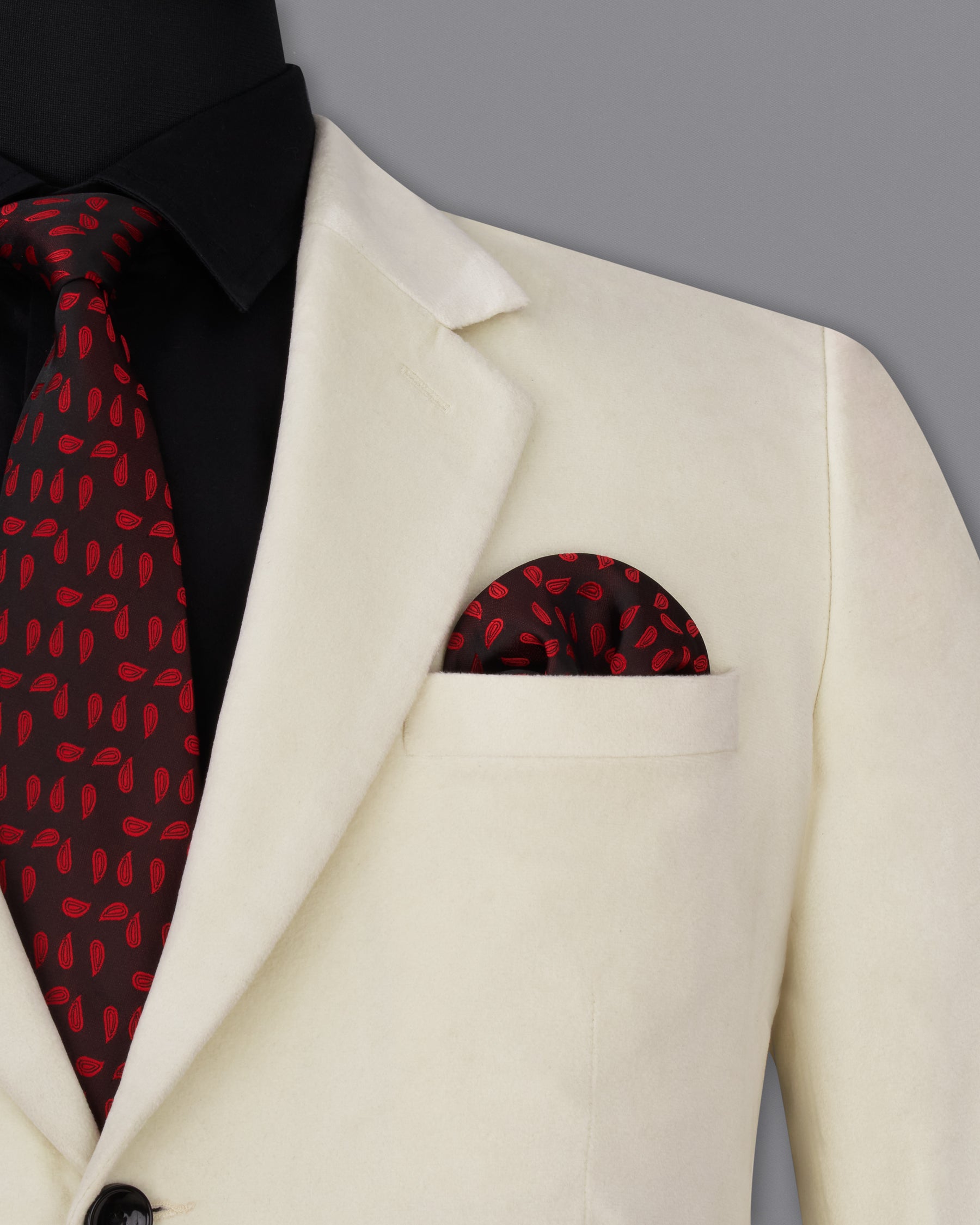 Eggshell Cream Single Breasted Premium Velvet Designer Blazer