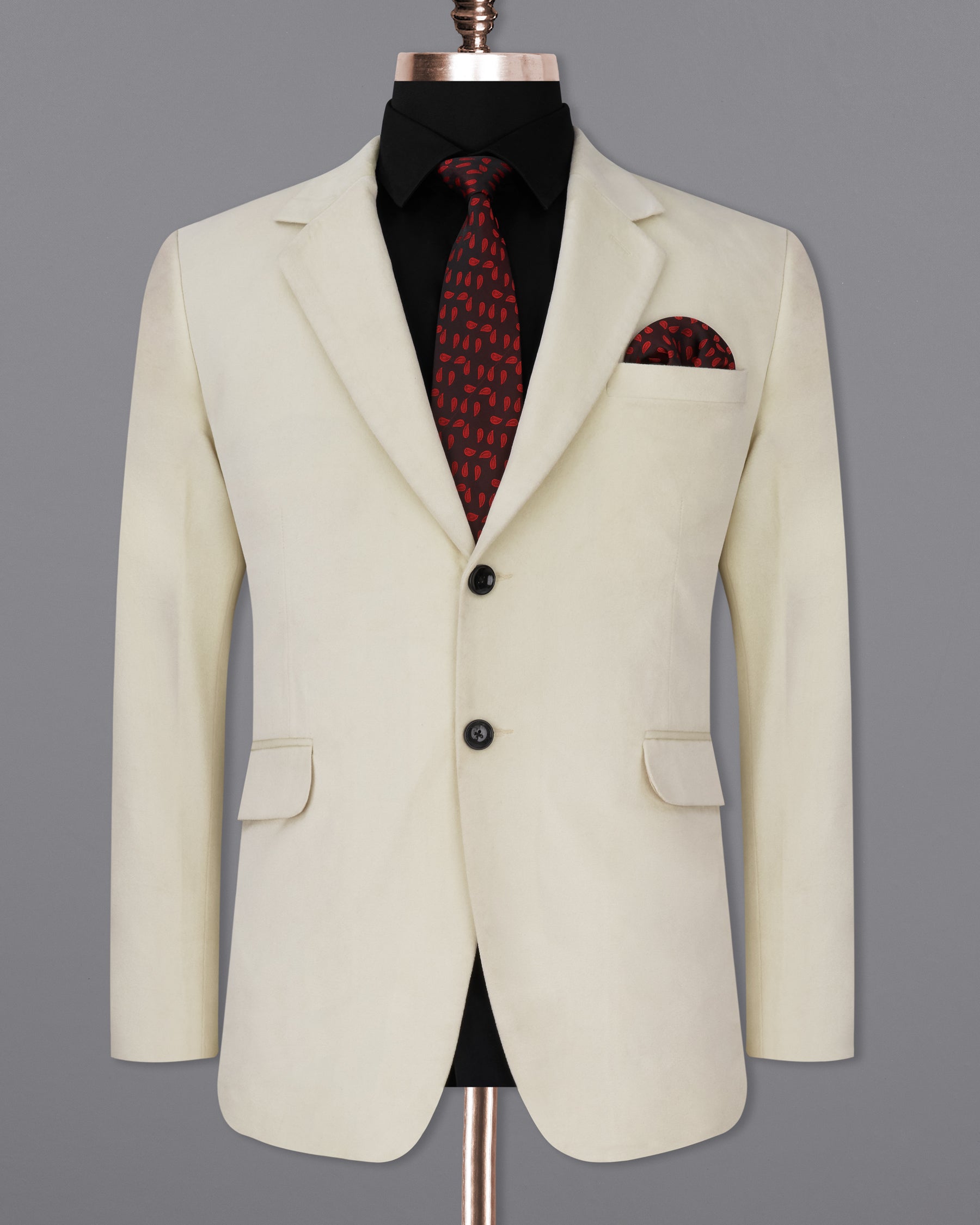 Eggshell Cream Single Breasted Premium Velvet Designer Blazer