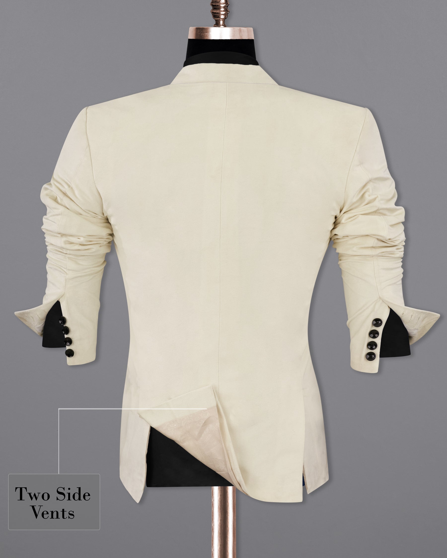 Eggshell Cream Single Breasted Premium Velvet Designer Blazer