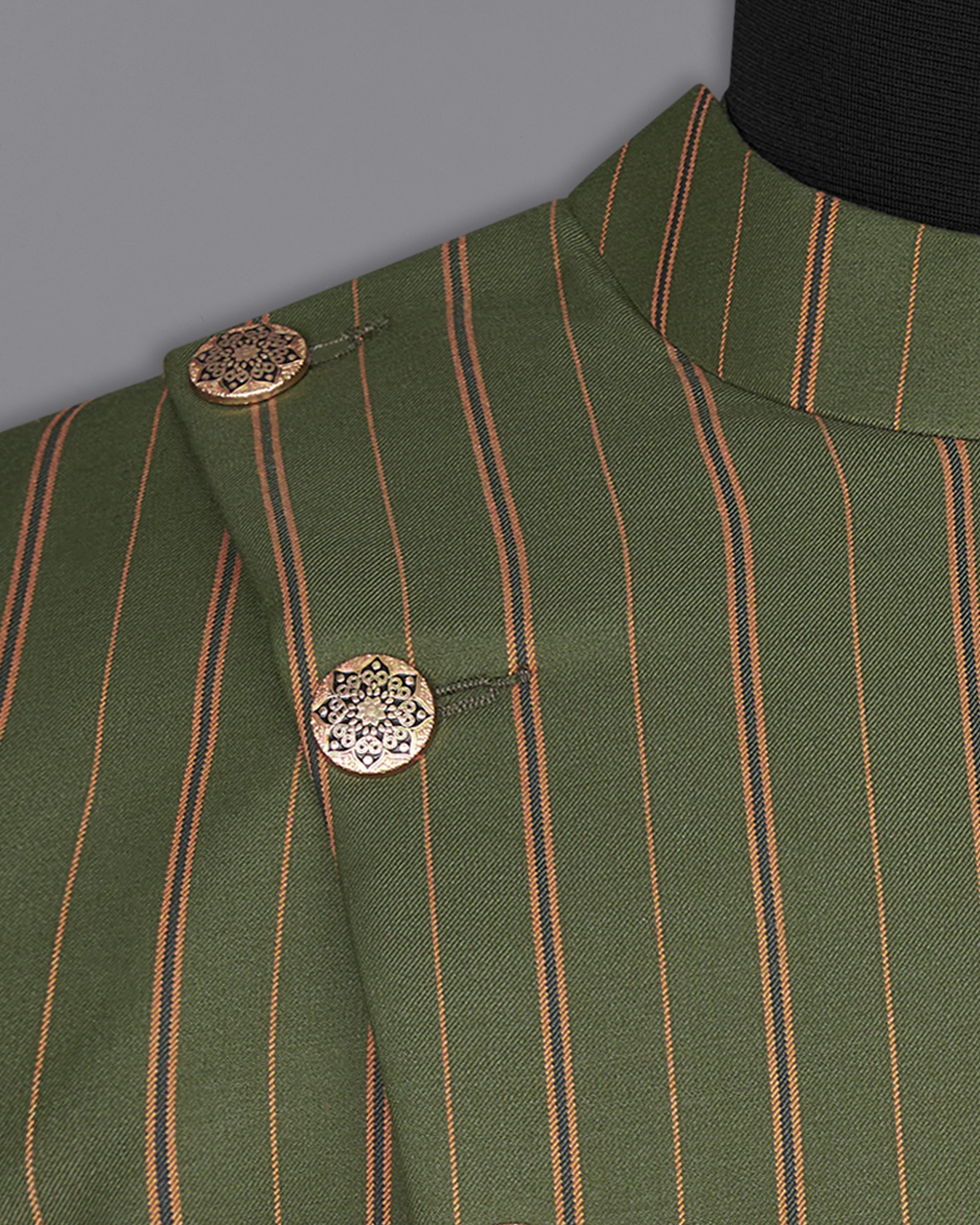 Vampire Green Striped Cross Buttoned Bandhgala Blazer BL2248-CBG2-36, BL2248-CBG2-38, BL2248-CBG2-40, BL2248-CBG2-42, BL2248-CBG2-44, BL2248-CBG2-46, BL2248-CBG2-48, BL2248-CBG2-50, BL2248-CBG2-52, BL2248-CBG2-54, BL2248-CBG2-56, BL2248-CBG2-58, BL2248-CBG2-60