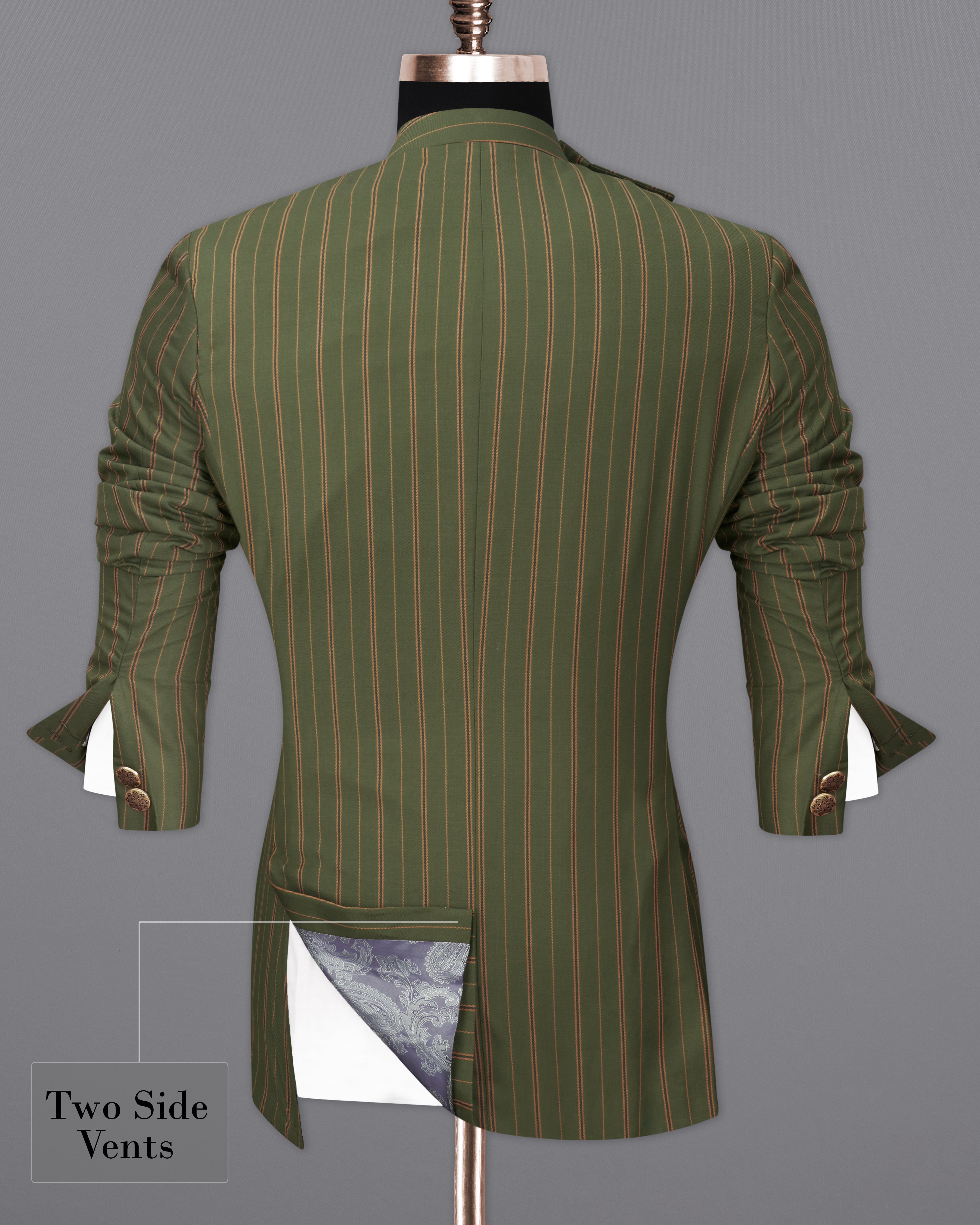 Vampire Green Striped Cross Buttoned Bandhgala Blazer BL2248-CBG2-36, BL2248-CBG2-38, BL2248-CBG2-40, BL2248-CBG2-42, BL2248-CBG2-44, BL2248-CBG2-46, BL2248-CBG2-48, BL2248-CBG2-50, BL2248-CBG2-52, BL2248-CBG2-54, BL2248-CBG2-56, BL2248-CBG2-58, BL2248-CBG2-60