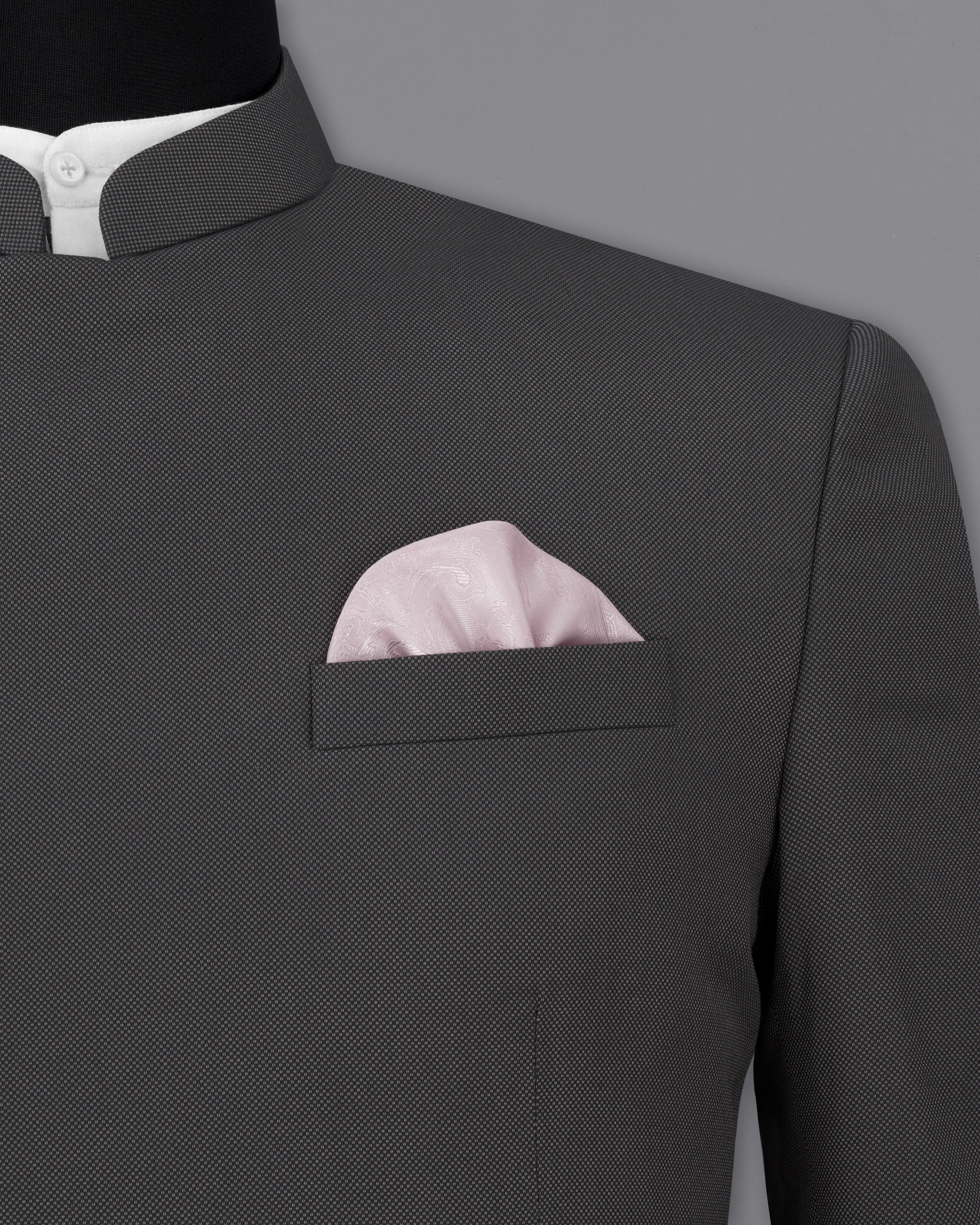 Fuscous Gray Cross Buttoned Bandhgala Blazer BL2284-CBG-36,BL2284-CBG-38,BL2284-CBG-40,BL2284-CBG-42,BL2284-CBG-44,BL2284-CBG-46,BL2284-CBG-48,BL2284-CBG-50,BL2284-CBG-52,BL2284-CBG-54,BL2284-CBG-56,BL2284-CBG-58,BL2284-CBG-60