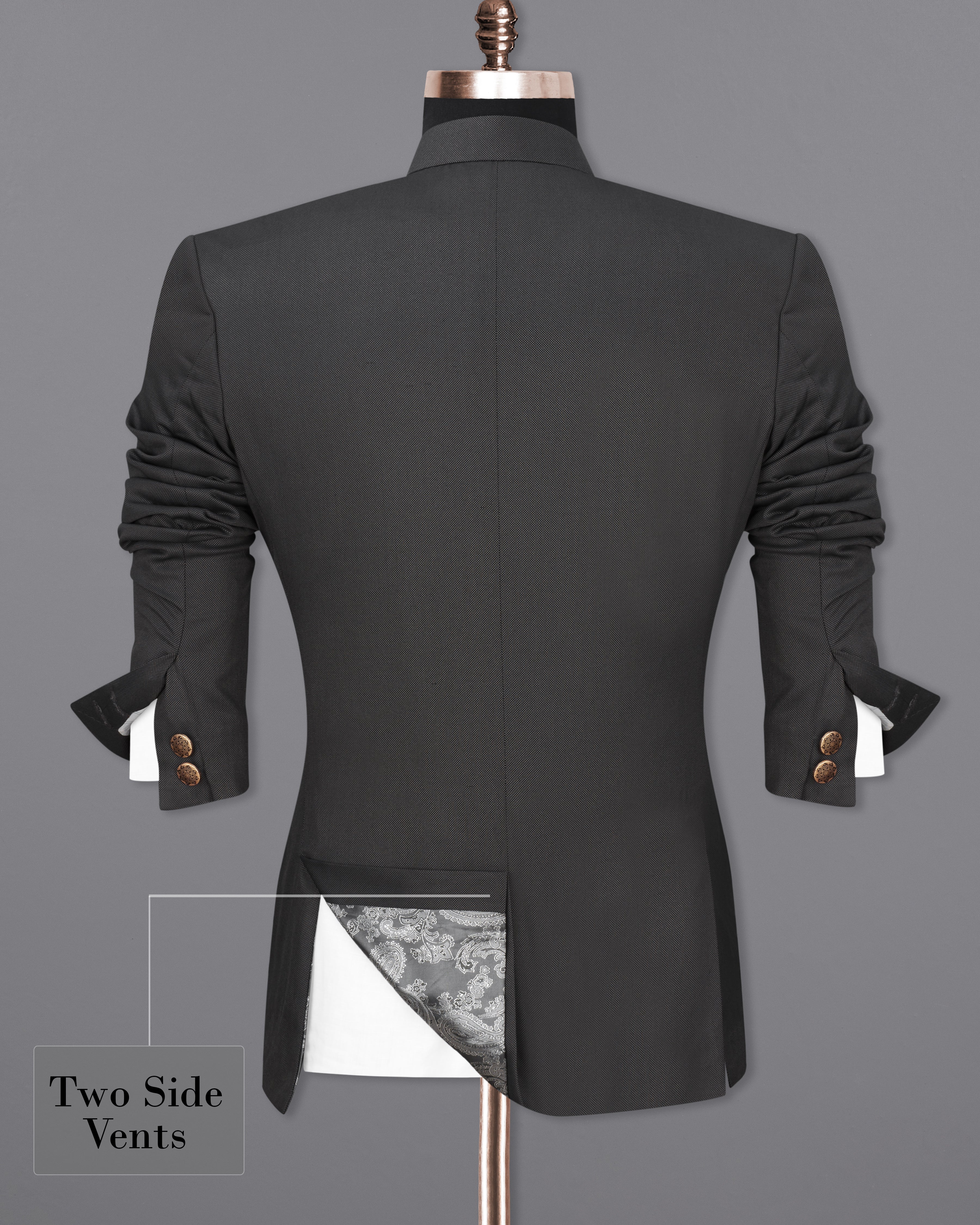 Fuscous Gray Cross Buttoned Bandhgala Blazer BL2284-CBG-36,BL2284-CBG-38,BL2284-CBG-40,BL2284-CBG-42,BL2284-CBG-44,BL2284-CBG-46,BL2284-CBG-48,BL2284-CBG-50,BL2284-CBG-52,BL2284-CBG-54,BL2284-CBG-56,BL2284-CBG-58,BL2284-CBG-60