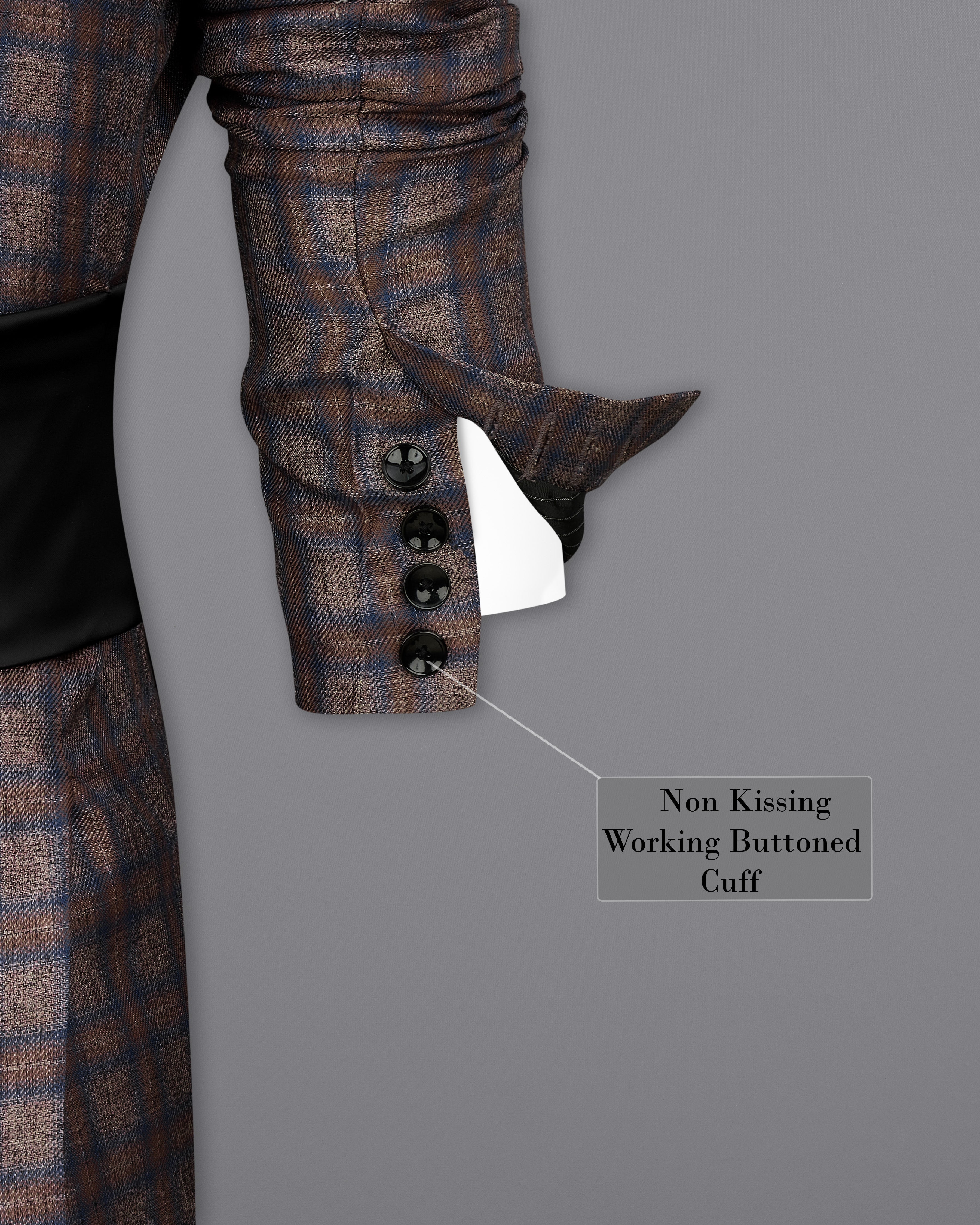 Hurricane Brown Plaid Tuxedo Designer Blazer with Shawl BL2336-BKL-D241-36, BL2336-BKL-D241-38, BL2336-BKL-D241-40, BL2336-BKL-D241-42, BL2336-BKL-D241-44, BL2336-BKL-D241-46, BL2336-BKL-D241-48, BL2336-BKL-D241-50, BL2336-BKL-D241-52, BL2336-BKL-D241-54, BL2336-BKL-D241-56, BL2336-BKL-D241-58, BL2336-BKL-D241-60