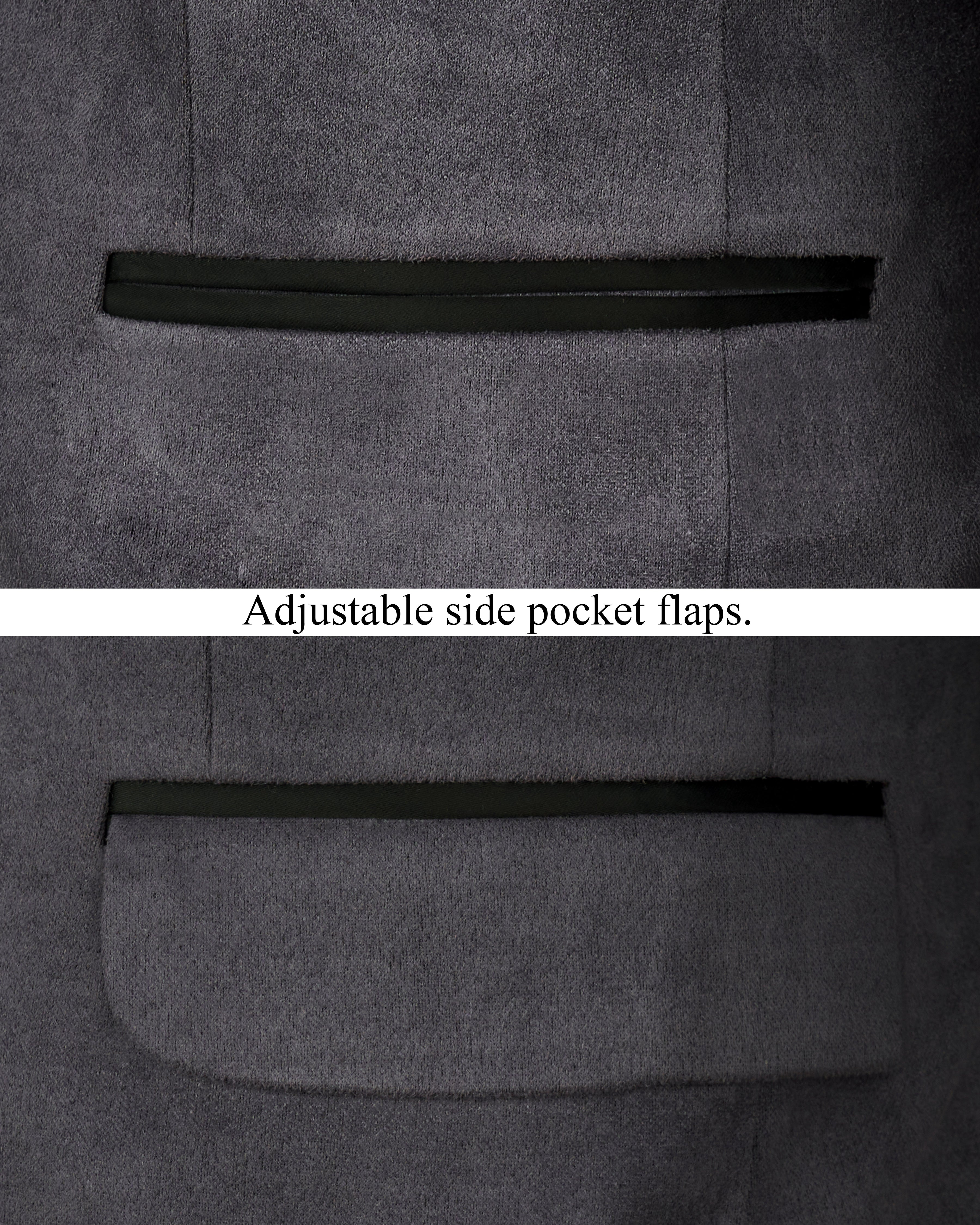 Iridium Gray Velvet Tuxedo Designer Blazer with Shawl BL2341-BKL-D241-36, BL2341-BKL-D241-38, BL2341-BKL-D241-40, BL2341-BKL-D241-42, BL2341-BKL-D241-44, BL2341-BKL-D241-46, BL2341-BKL-D241-48, BL2341-BKL-D241-50, BL2341-BKL-D241-52, BL2341-BKL-D241-54, BL2341-BKL-D241-56, BL2341-BKL-D241-58, BL2341-BKL-D241-60