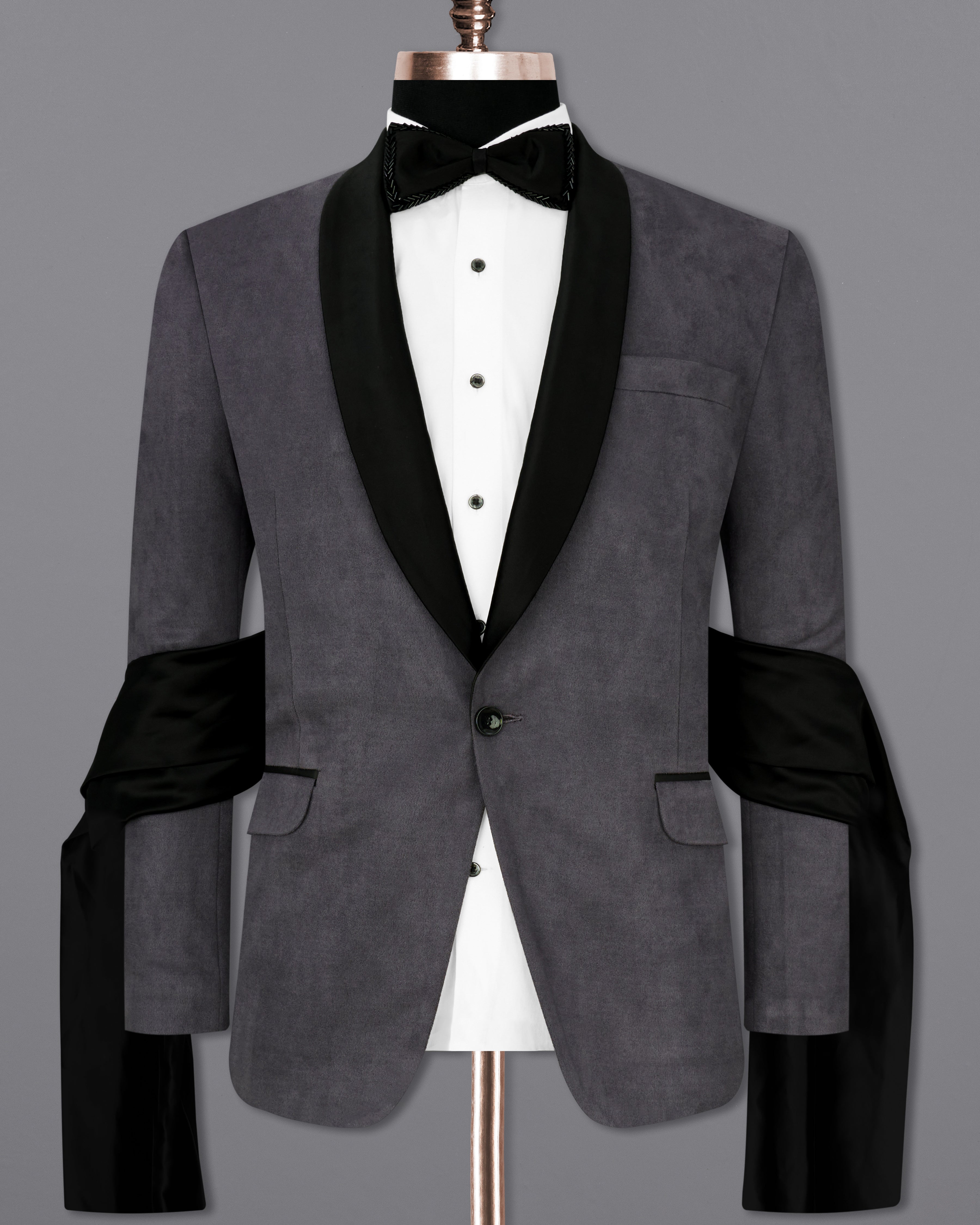Iridium Gray Velvet Tuxedo Designer Blazer with Shawl BL2341-BKL-D241-36, BL2341-BKL-D241-38, BL2341-BKL-D241-40, BL2341-BKL-D241-42, BL2341-BKL-D241-44, BL2341-BKL-D241-46, BL2341-BKL-D241-48, BL2341-BKL-D241-50, BL2341-BKL-D241-52, BL2341-BKL-D241-54, BL2341-BKL-D241-56, BL2341-BKL-D241-58, BL2341-BKL-D241-60