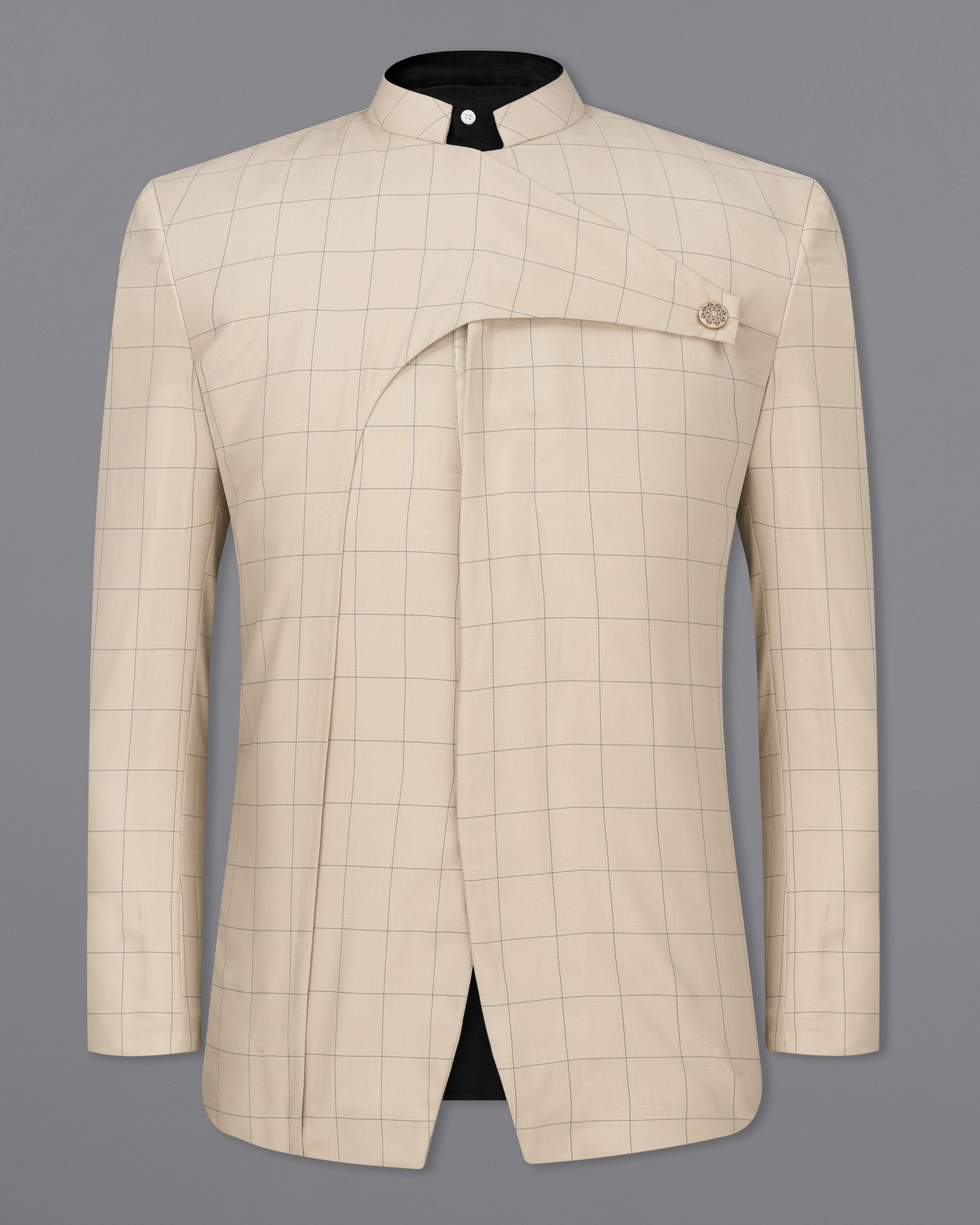 Hampton Cream Windowpane Bandhgala Designer Blazer