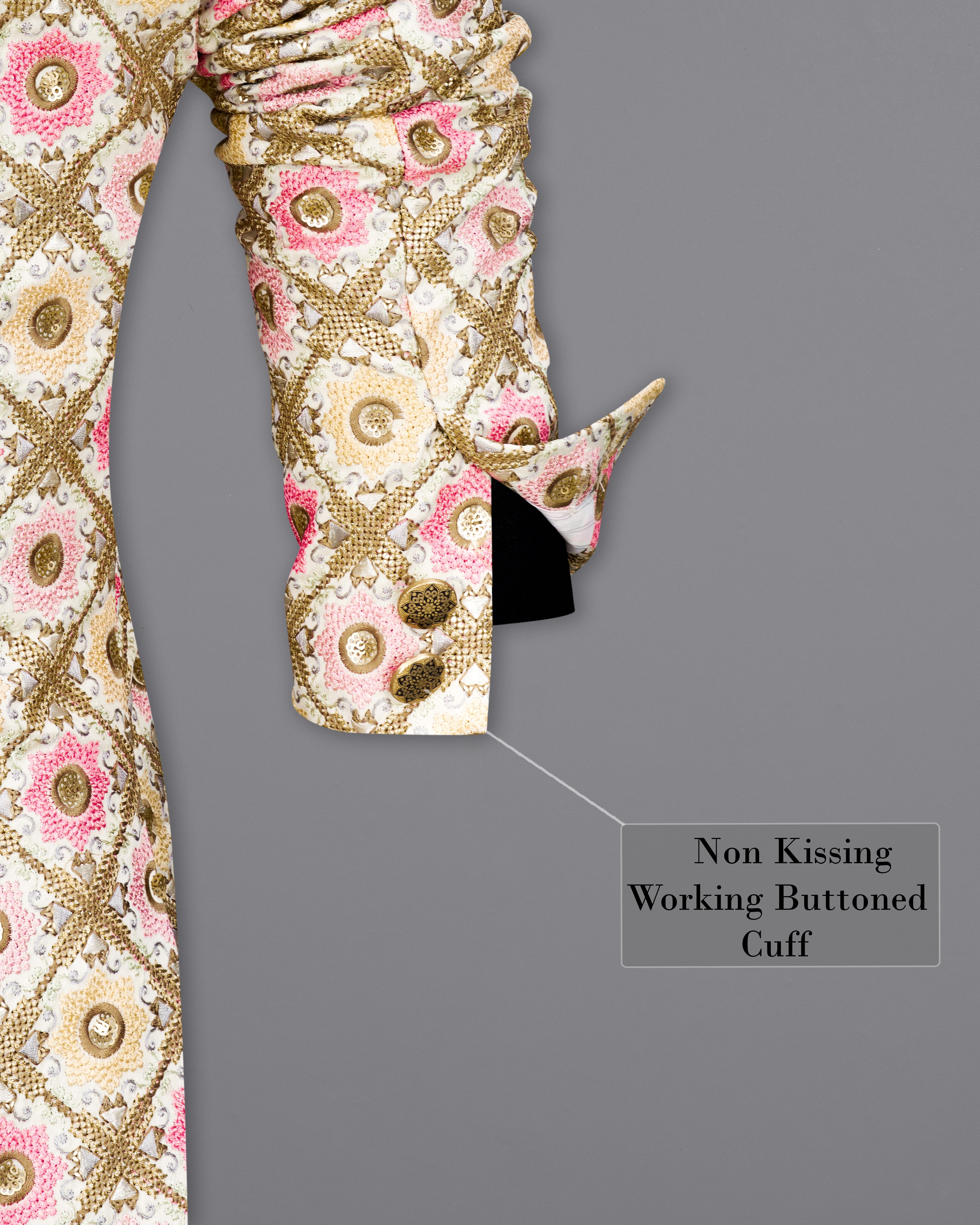 Fawn Brown with Muted Pink Cotton Thread Embroidered Bandhgala Blazer BL2410-BG-36, BL2410-BG-38, BL2410-BG-40, BL2410-BG-42, BL2410-BG-44, BL2410-BG-46, BL2410-BG-48, BL2410-BG-50, BL2410-BG-52, BL2410-BG-54, BL2410-BG-56, BL2410-BG-58, BL2410-BG-60