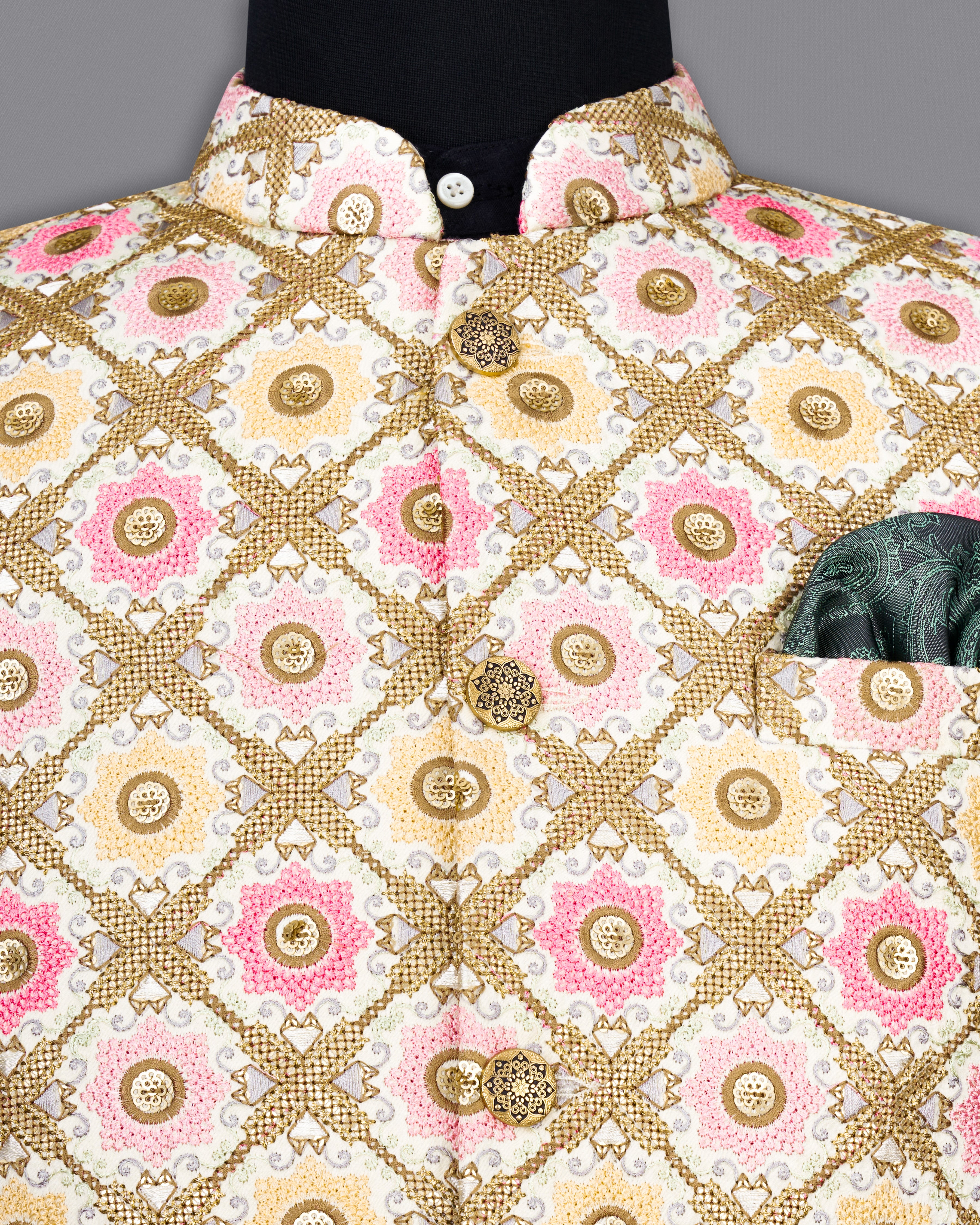 Fawn Brown with Muted Pink Cotton Thread Embroidered Bandhgala Blazer BL2410-BG-36, BL2410-BG-38, BL2410-BG-40, BL2410-BG-42, BL2410-BG-44, BL2410-BG-46, BL2410-BG-48, BL2410-BG-50, BL2410-BG-52, BL2410-BG-54, BL2410-BG-56, BL2410-BG-58, BL2410-BG-60