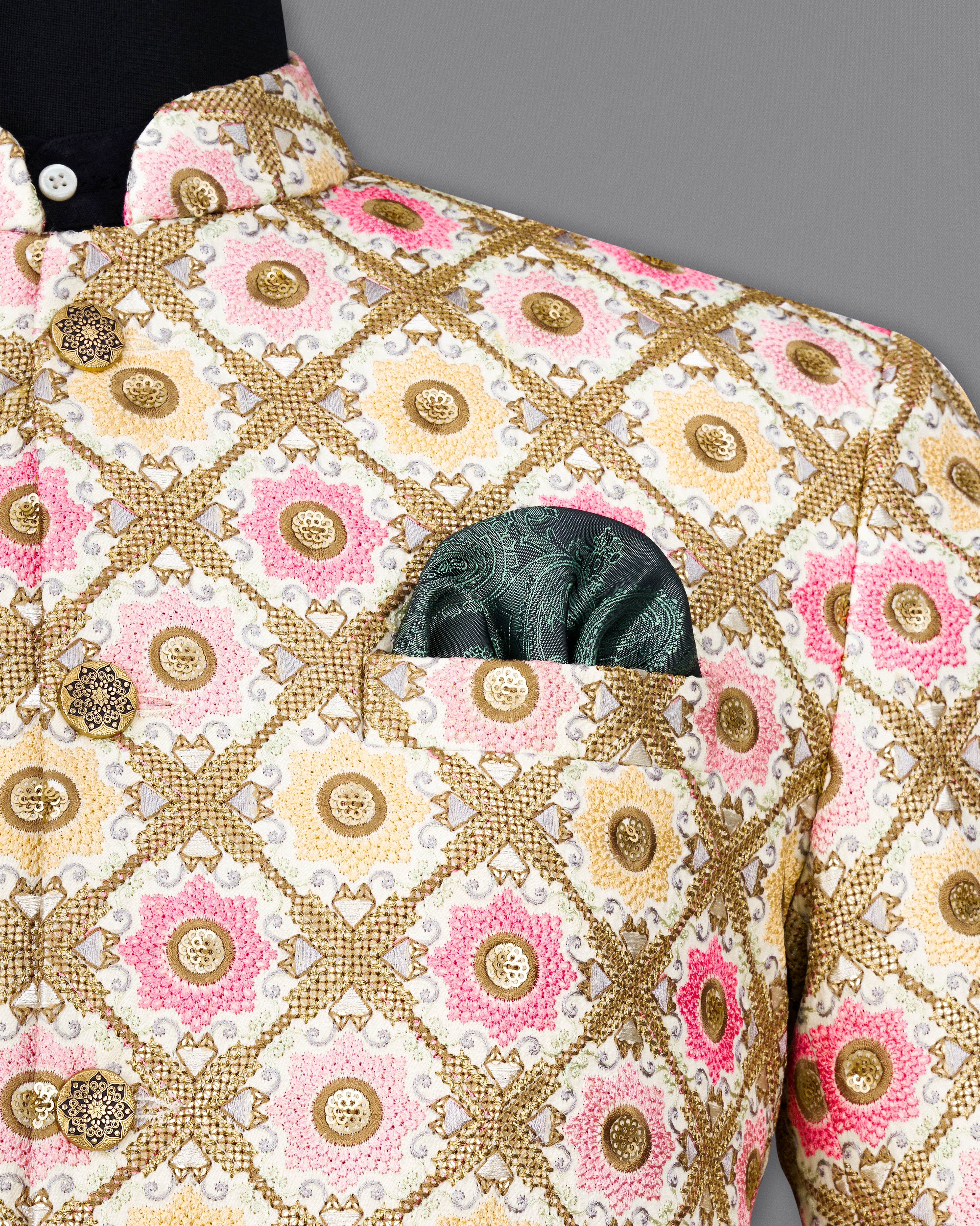 Fawn Brown with Muted Pink Cotton Thread Embroidered Bandhgala Blazer BL2410-BG-36, BL2410-BG-38, BL2410-BG-40, BL2410-BG-42, BL2410-BG-44, BL2410-BG-46, BL2410-BG-48, BL2410-BG-50, BL2410-BG-52, BL2410-BG-54, BL2410-BG-56, BL2410-BG-58, BL2410-BG-60