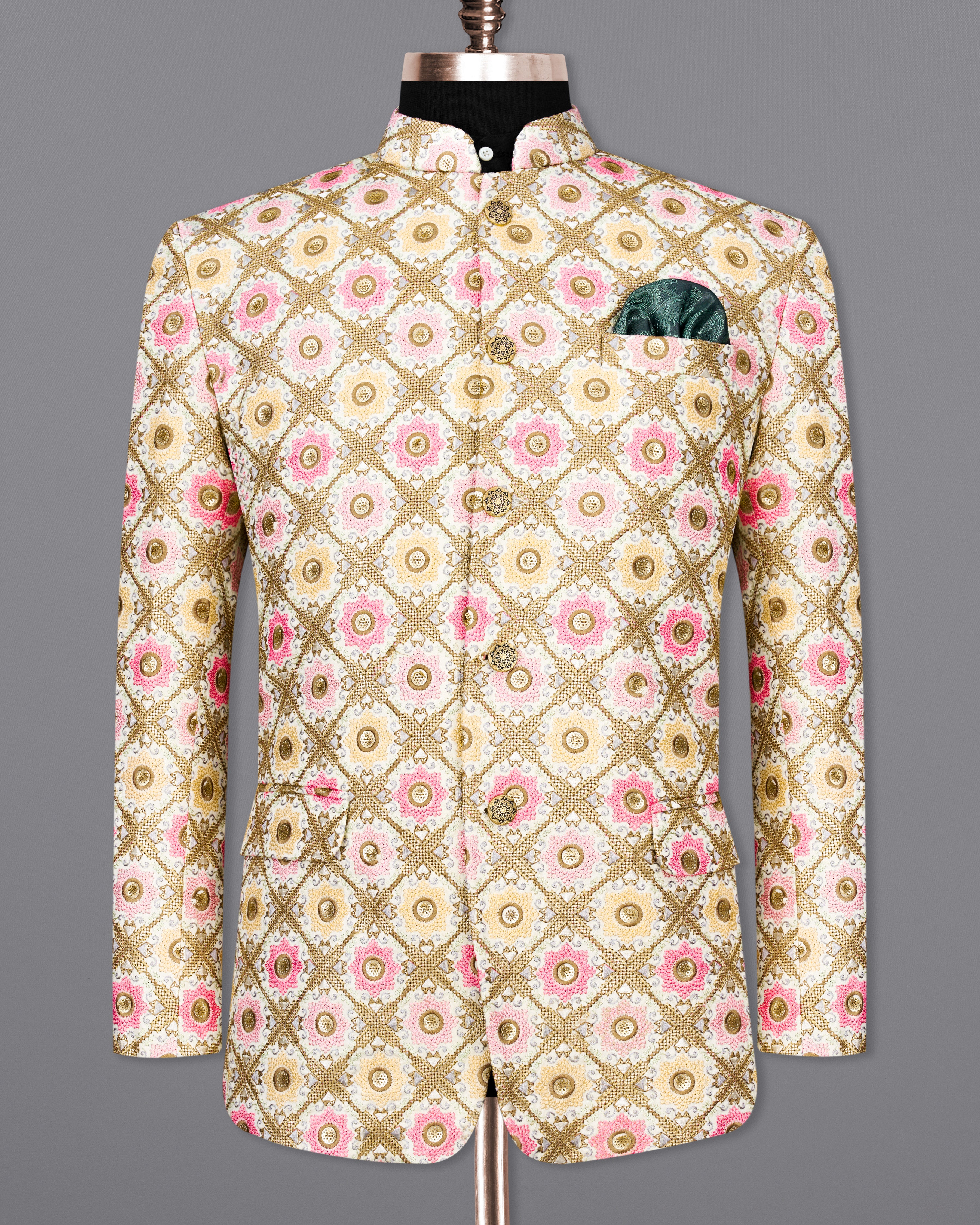 Fawn Brown with Muted Pink Cotton Thread Embroidered Bandhgala Blazer BL2410-BG-36, BL2410-BG-38, BL2410-BG-40, BL2410-BG-42, BL2410-BG-44, BL2410-BG-46, BL2410-BG-48, BL2410-BG-50, BL2410-BG-52, BL2410-BG-54, BL2410-BG-56, BL2410-BG-58, BL2410-BG-60