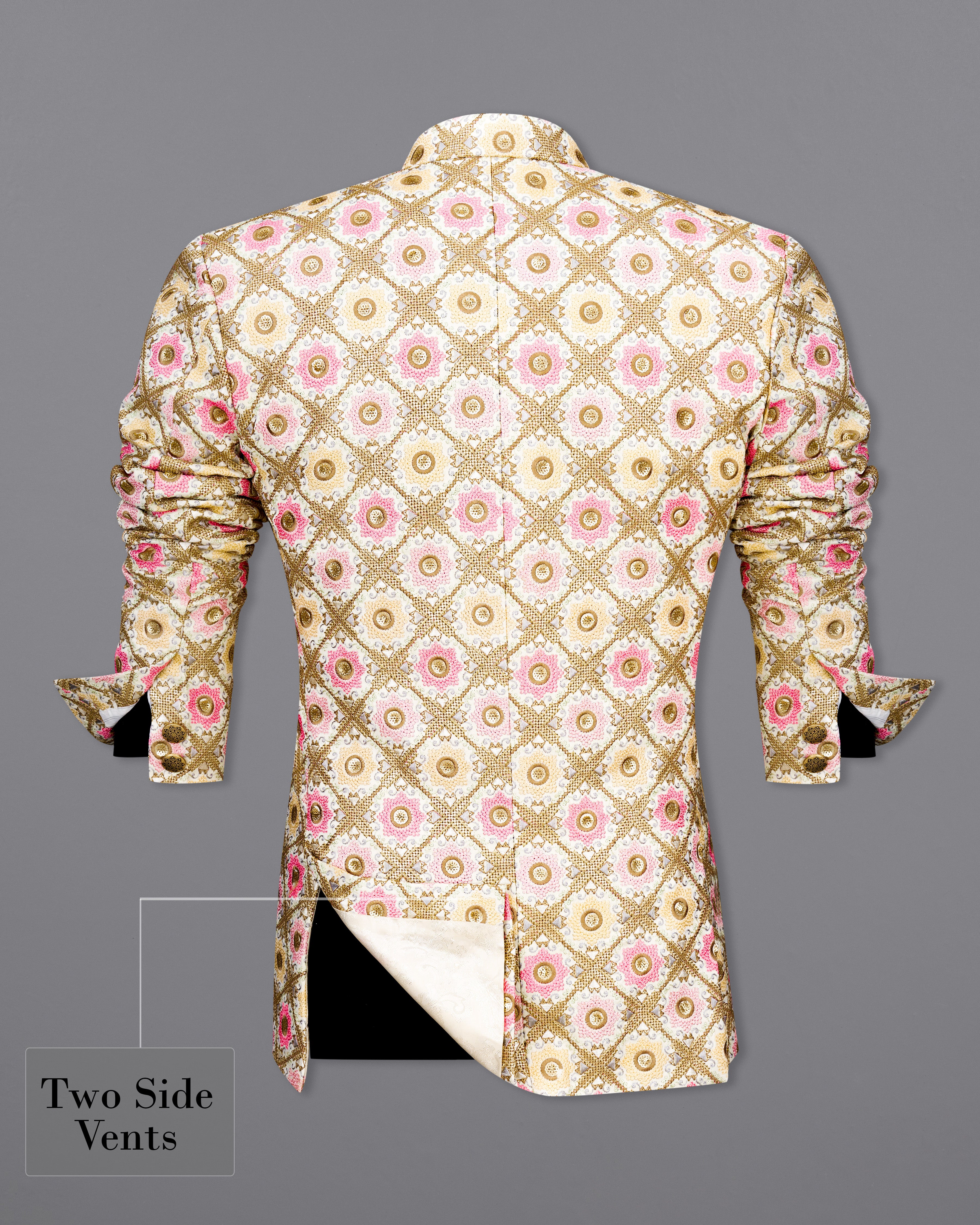 Fawn Brown with Muted Pink Cotton Thread Embroidered Bandhgala Blazer BL2410-BG-36, BL2410-BG-38, BL2410-BG-40, BL2410-BG-42, BL2410-BG-44, BL2410-BG-46, BL2410-BG-48, BL2410-BG-50, BL2410-BG-52, BL2410-BG-54, BL2410-BG-56, BL2410-BG-58, BL2410-BG-60