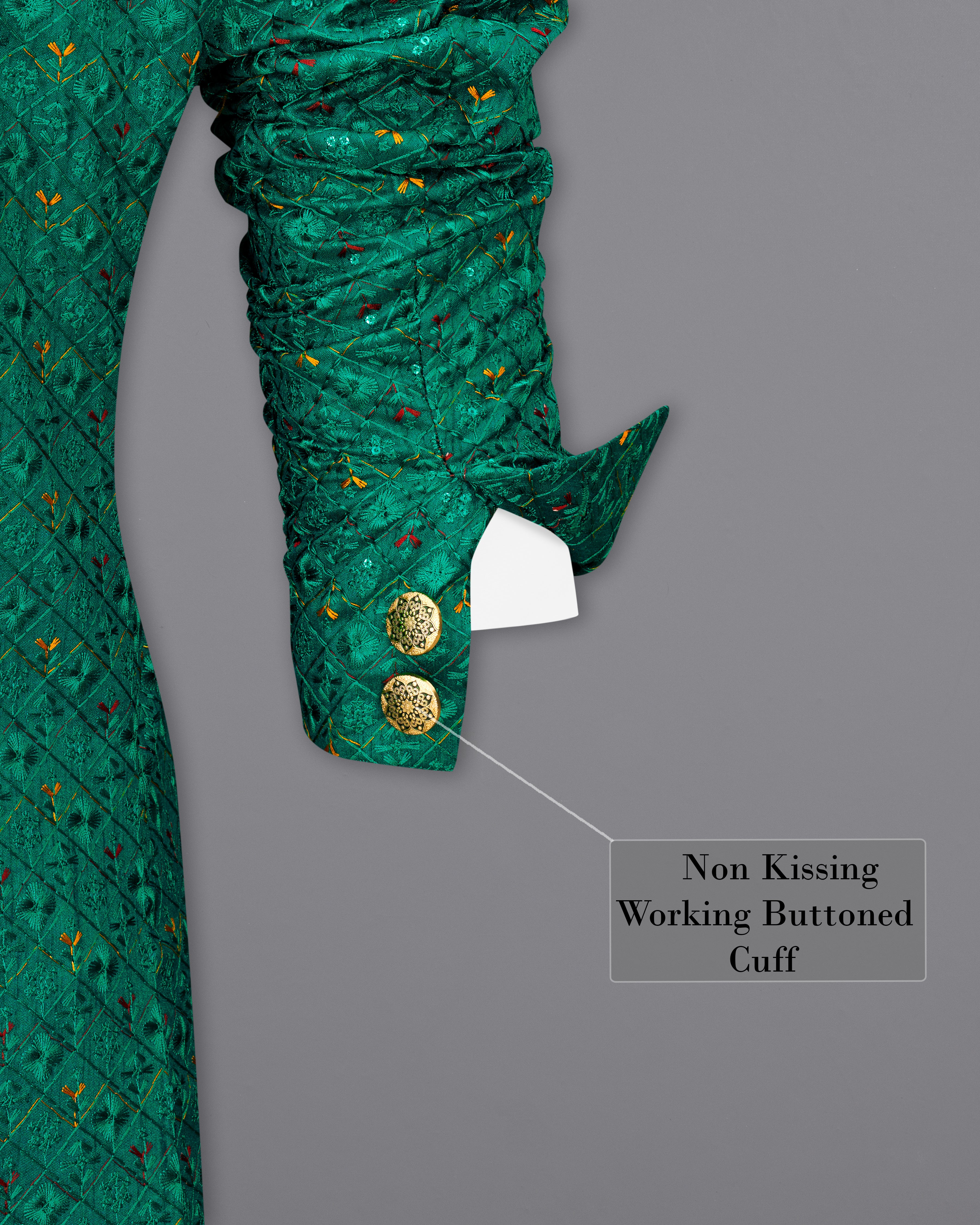 Jewel Green Cotton Thread Embroidered Bandhgala Blazer BL2412-BG-36, BL2412-BG-38, BL2412-BG-40, BL2412-BG-42, BL2412-BG-44, BL2412-BG-46, BL2412-BG-48, BL2412-BG-50, BL2412-BG-52, BL2412-BG-54, BL2412-BG-56, BL2412-BG-58, BL2412-BG-60