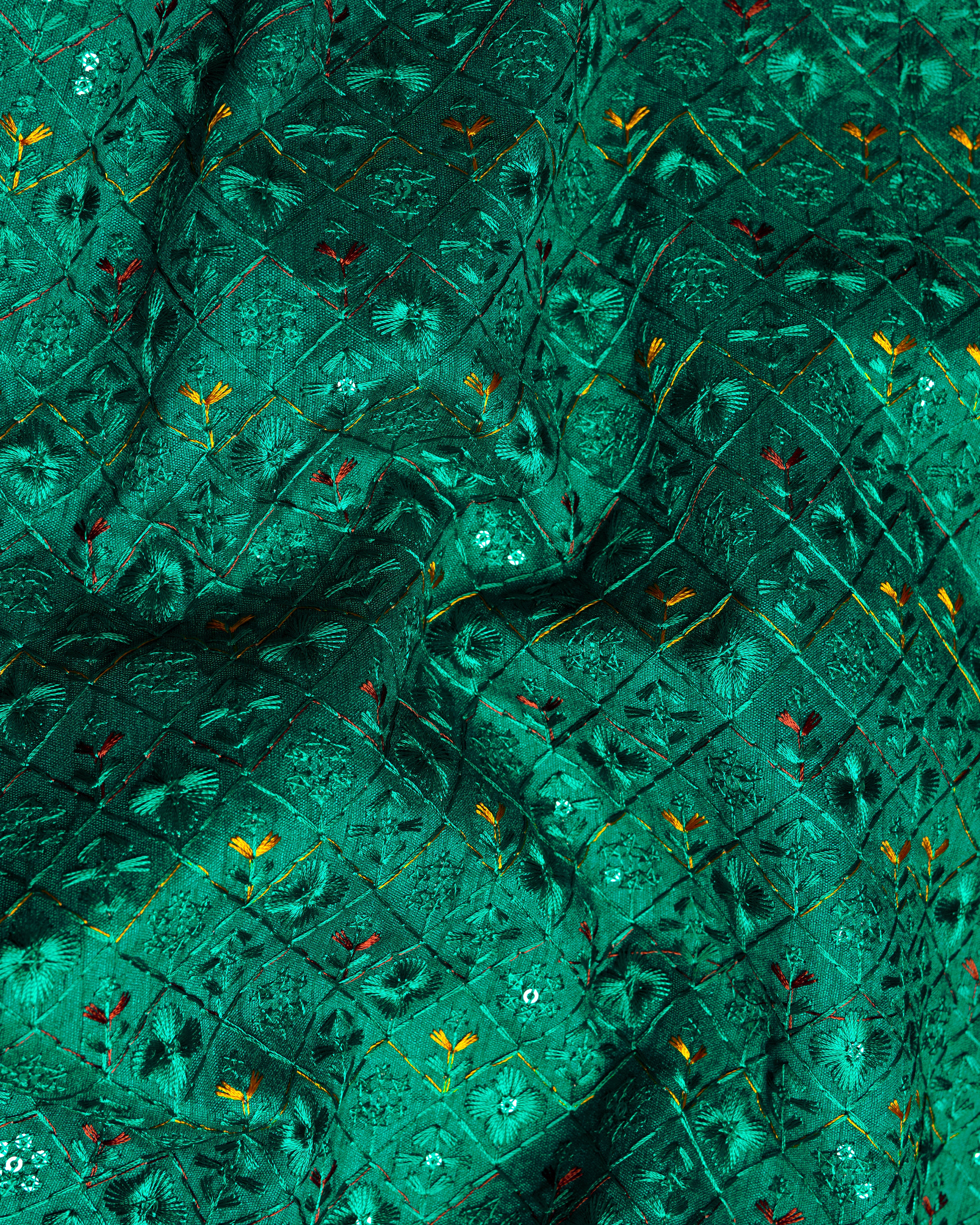 Jewel Green Cotton Thread Embroidered Bandhgala Blazer BL2412-BG-36, BL2412-BG-38, BL2412-BG-40, BL2412-BG-42, BL2412-BG-44, BL2412-BG-46, BL2412-BG-48, BL2412-BG-50, BL2412-BG-52, BL2412-BG-54, BL2412-BG-56, BL2412-BG-58, BL2412-BG-60