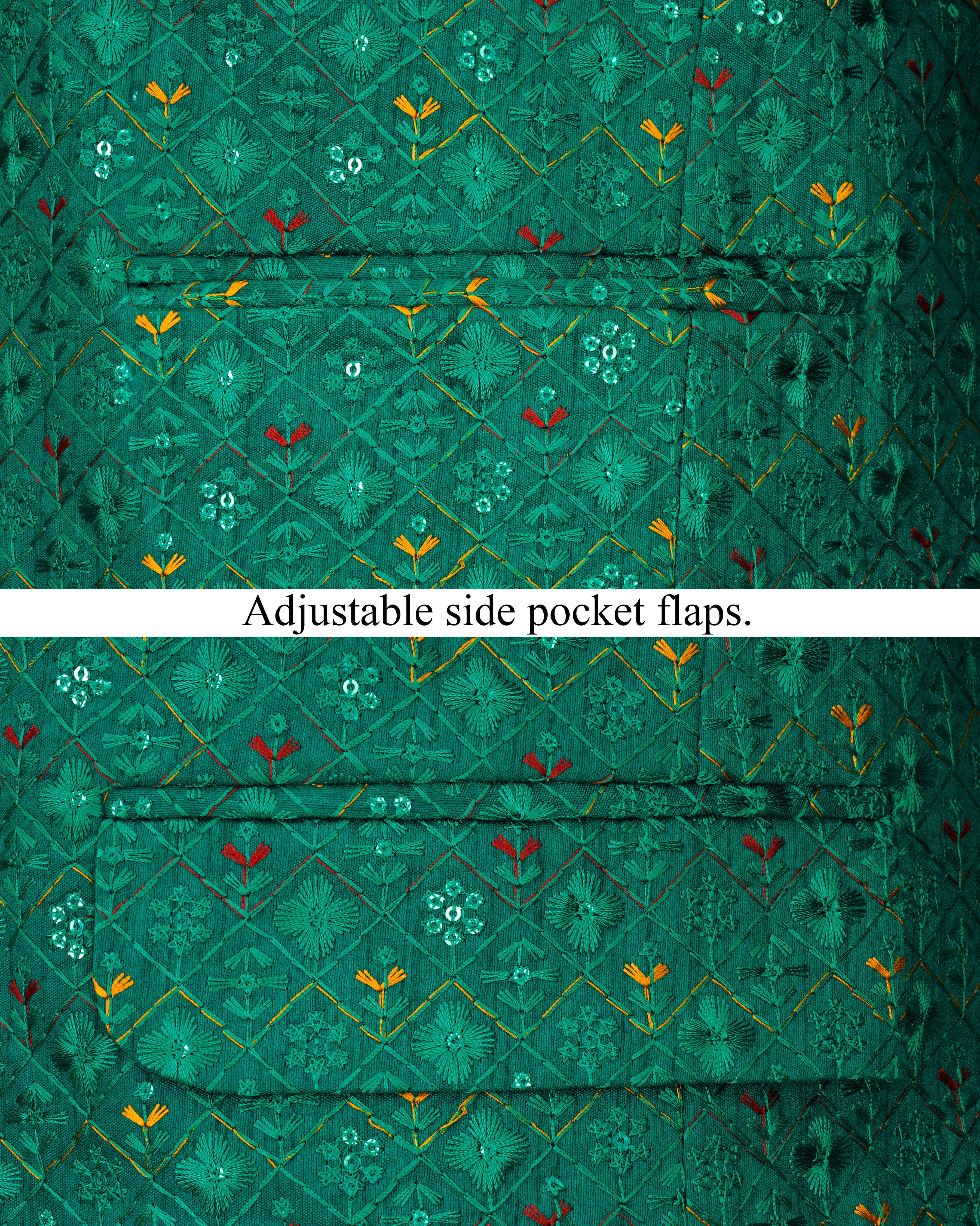 Jewel Green Cotton Thread Embroidered Bandhgala Blazer BL2412-BG-36, BL2412-BG-38, BL2412-BG-40, BL2412-BG-42, BL2412-BG-44, BL2412-BG-46, BL2412-BG-48, BL2412-BG-50, BL2412-BG-52, BL2412-BG-54, BL2412-BG-56, BL2412-BG-58, BL2412-BG-60