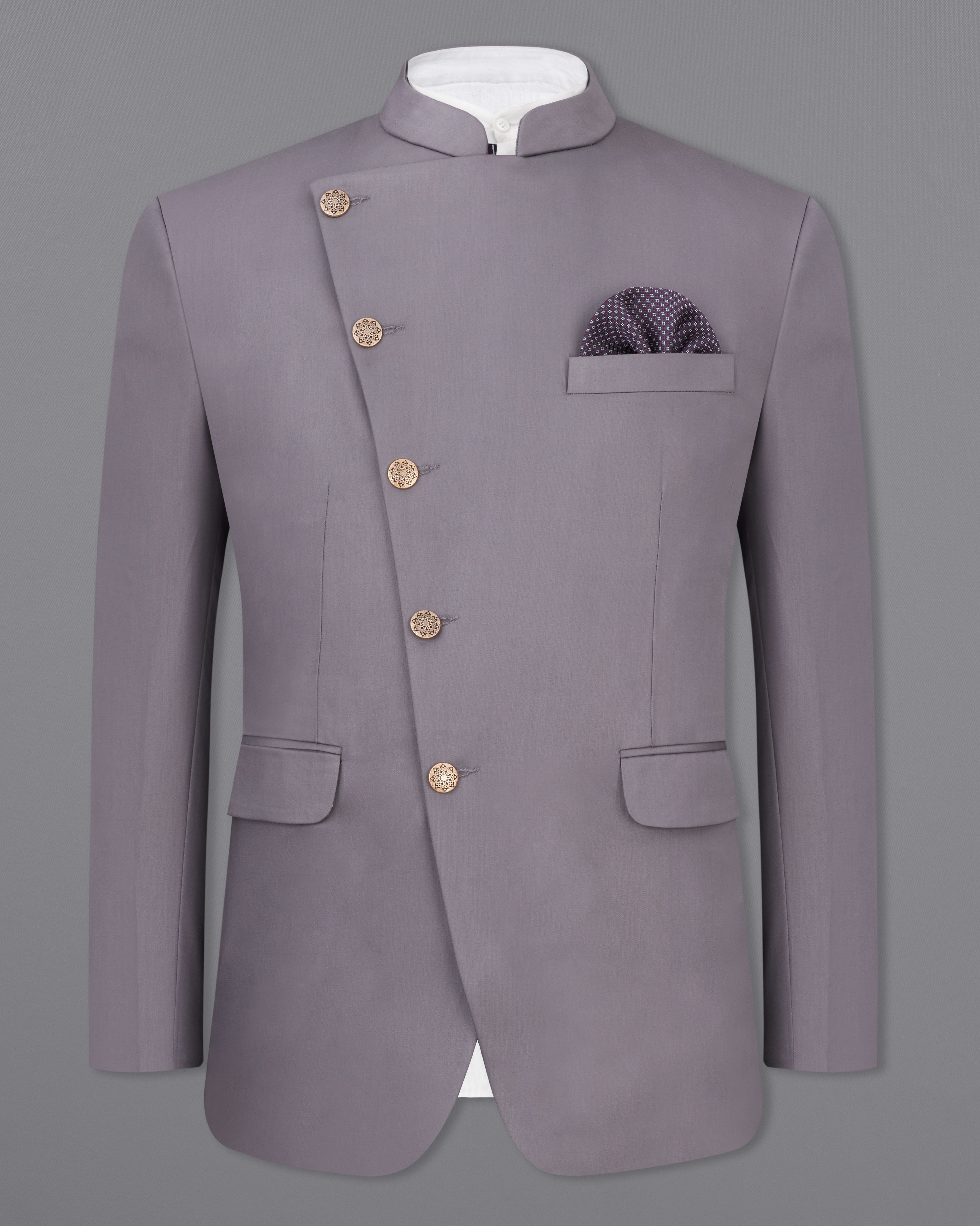 Light Gray Cross Buttoned Bandhgala Blazer BL2450-CBG-36, BL2450-CBG-38, BL2450-CBG-40, BL2450-CBG-42, BL2450-CBG-44, BL2450-CBG-46, BL2450-CBG-48, BL2450-CBG-50, BL2450-CBG-52, BL2450-CBG-54, BL2450-CBG-56, BL2450-CBG-58, BL2450-CBG-60