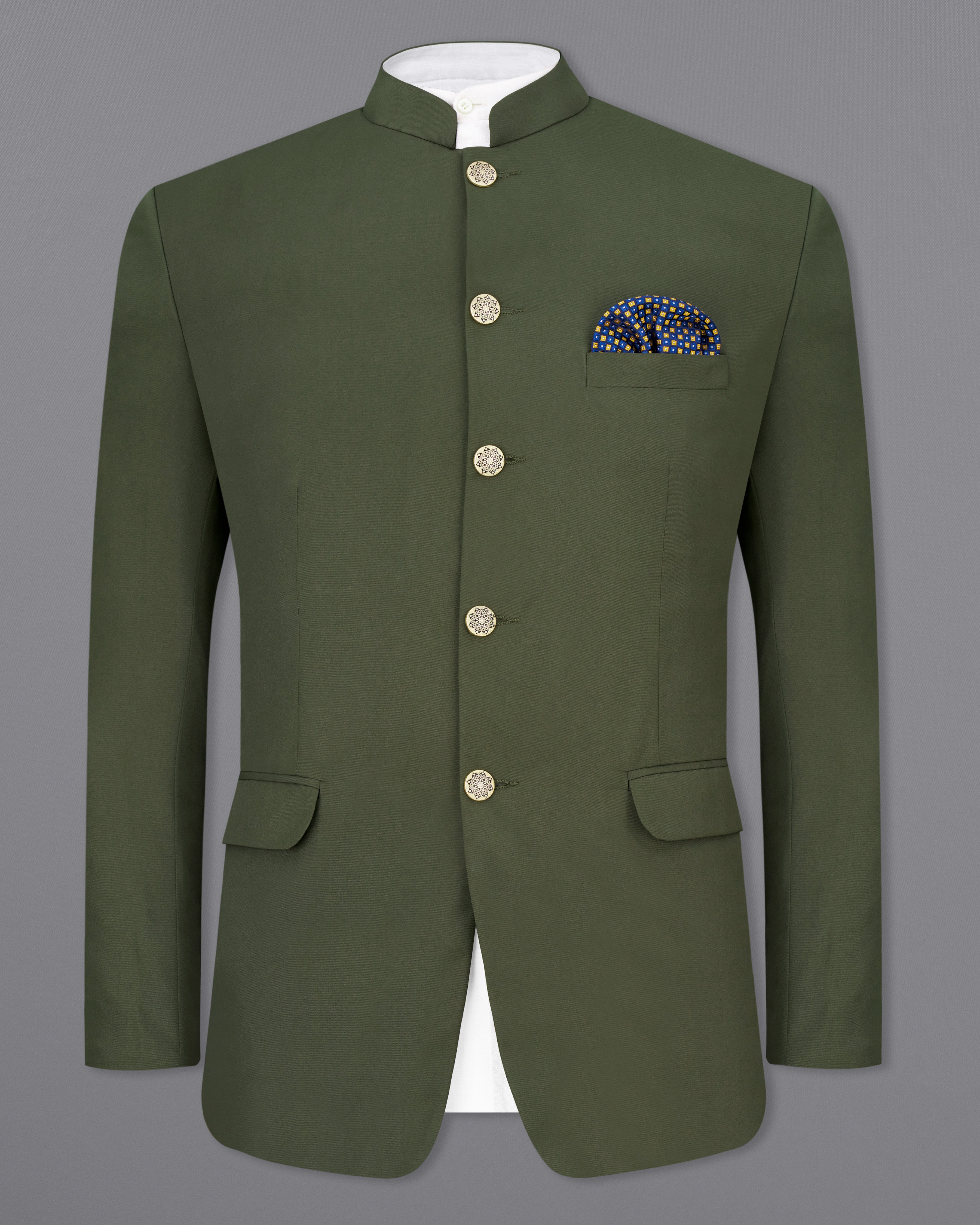Twill Green Bandhgala Blazer BL2458-BG-36, BL2458-BG-38, BL2458-BG-40, BL2458-BG-42, BL2458-BG-44, BL2458-BG-46, BL2458-BG-48, BL2458-BG-50, BL2458-BG-52, BL2458-BG-54, BL2458-BG-56, BL2458-BG-58, BL2458-BG-60
