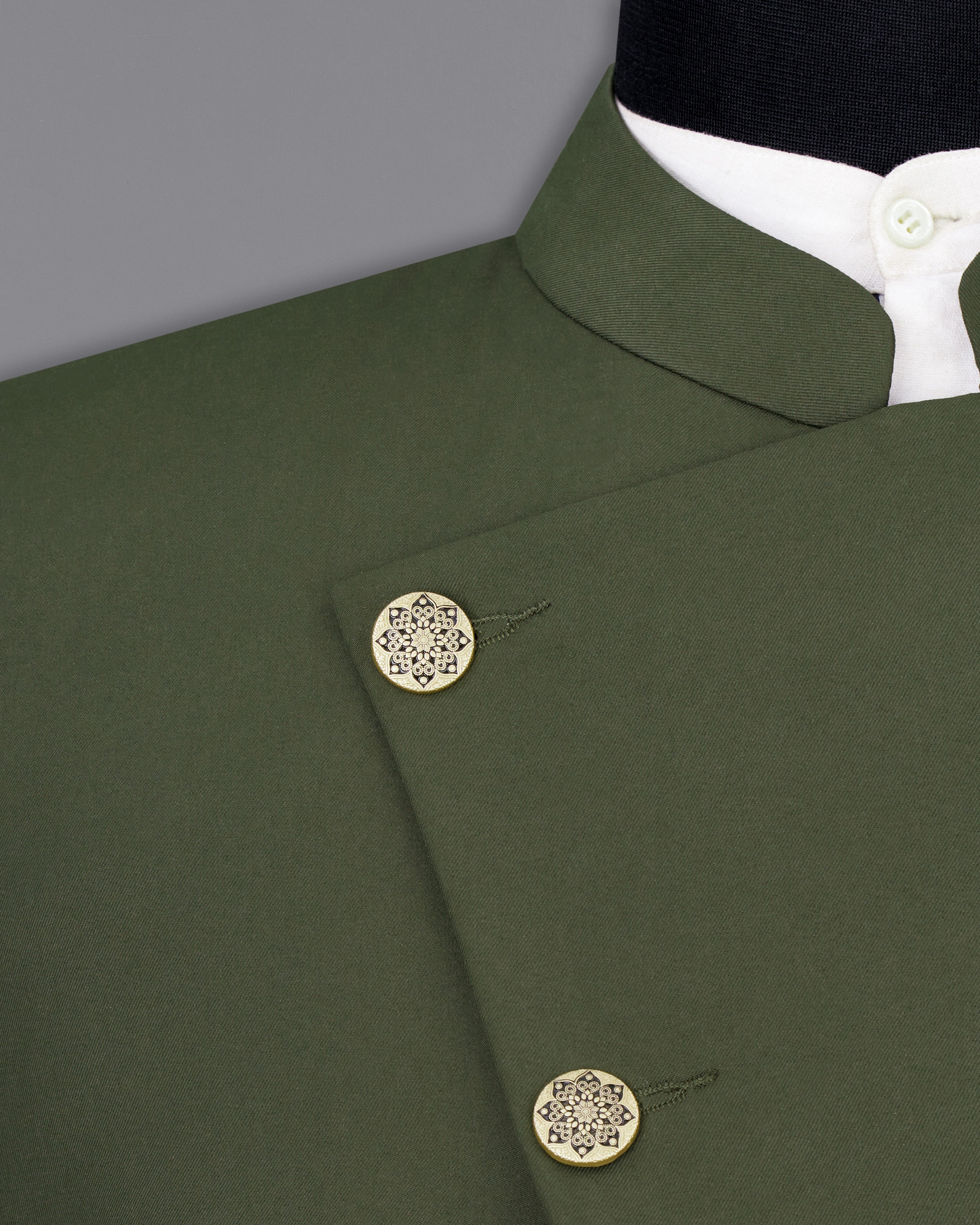 Twill Green Cross Buttoned Bandhgala Blazer BL2459-CBG-36, BL2459-CBG-38, BL2459-CBG-40, BL2459-CBG-42, BL2459-CBG-44, BL2459-CBG-46, BL2459-CBG-48, BL2459-CBG-50, BL2459-CBG-52, BL2459-CBG-54, BL2459-CBG-56, BL2459-CBG-58, BL2459-CBG-60