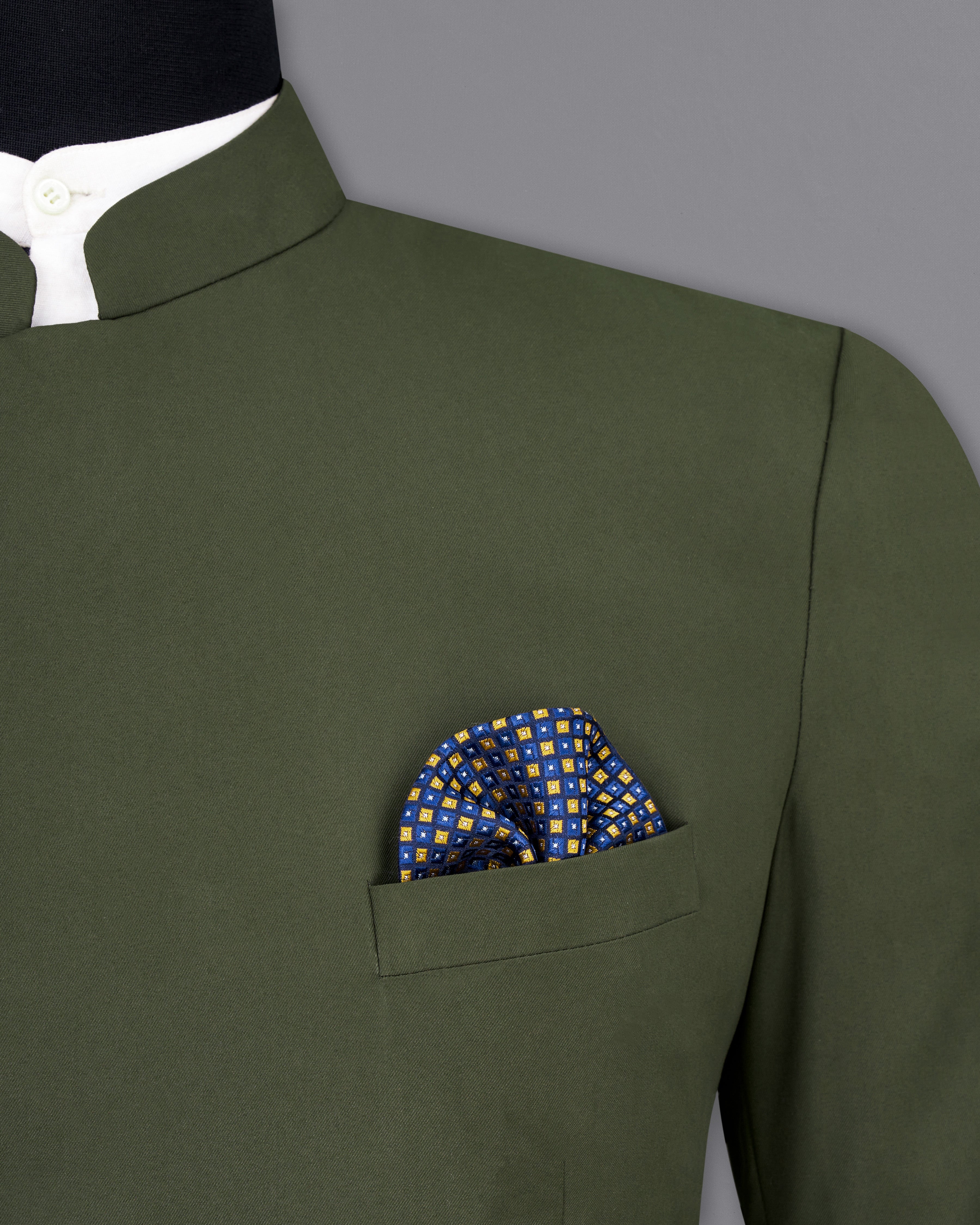 Twill Green Cross Buttoned Bandhgala Blazer BL2459-CBG-36, BL2459-CBG-38, BL2459-CBG-40, BL2459-CBG-42, BL2459-CBG-44, BL2459-CBG-46, BL2459-CBG-48, BL2459-CBG-50, BL2459-CBG-52, BL2459-CBG-54, BL2459-CBG-56, BL2459-CBG-58, BL2459-CBG-60