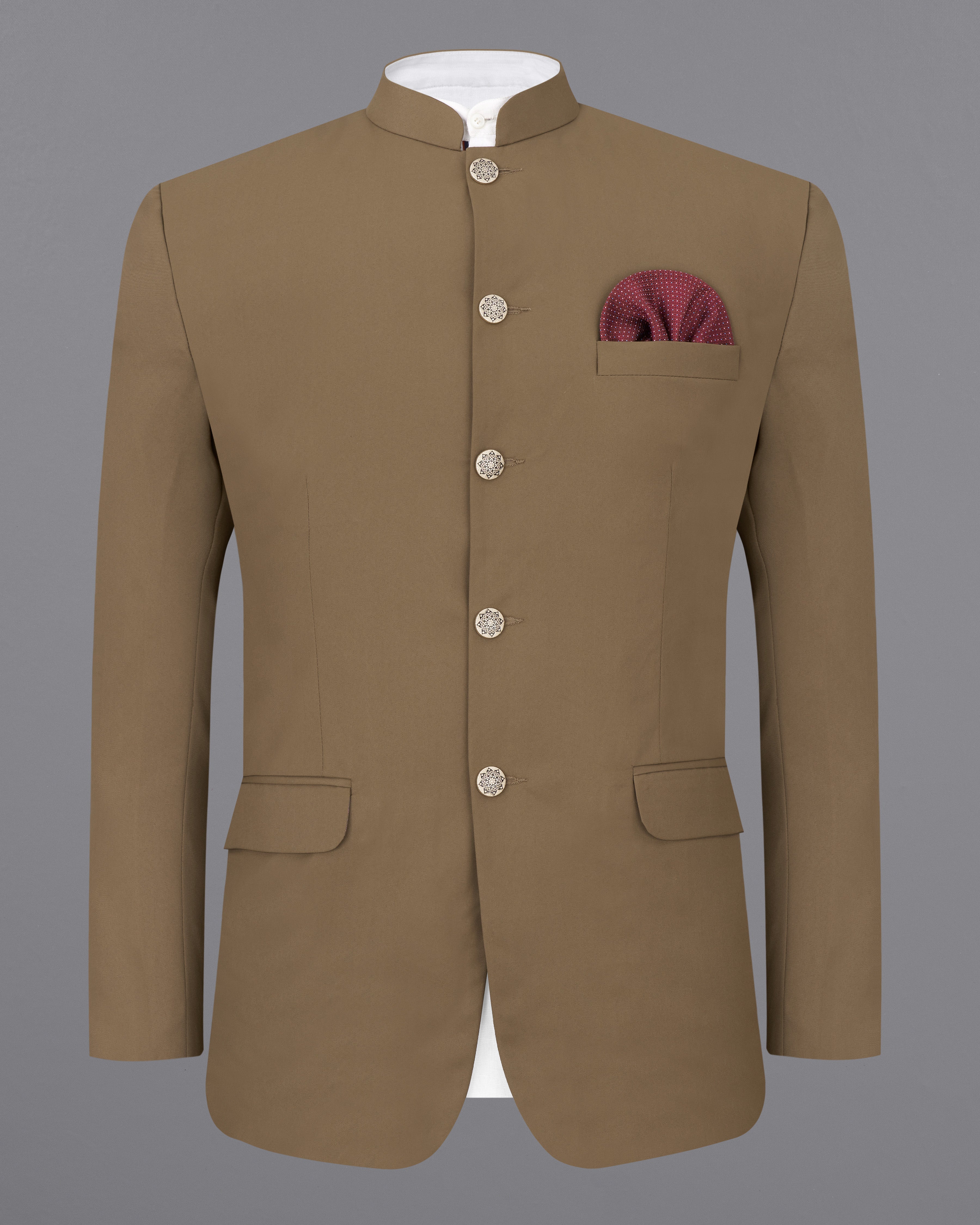 Khaki Brown Bandhgala Blazer BL2463-BG-36, BL2463-BG-38, BL2463-BG-40, BL2463-BG-42, BL2463-BG-44, BL2463-BG-46, BL2463-BG-48, BL2463-BG-50, BL2463-BG-52, BL2463-BG-54, BL2463-BG-56, BL2463-BG-58, BL2463-BG-60
