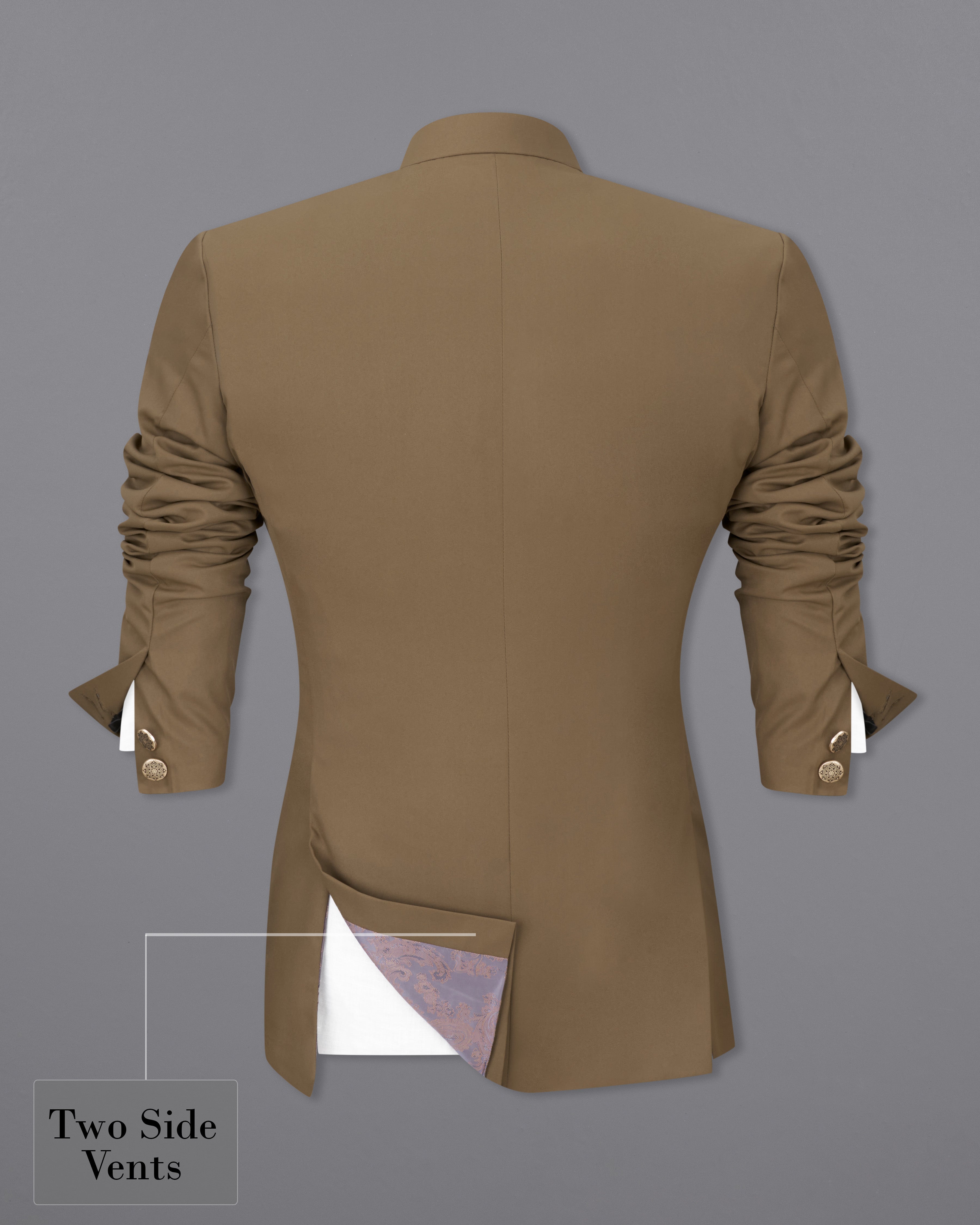 Khaki Brown Bandhgala Blazer BL2463-BG-36, BL2463-BG-38, BL2463-BG-40, BL2463-BG-42, BL2463-BG-44, BL2463-BG-46, BL2463-BG-48, BL2463-BG-50, BL2463-BG-52, BL2463-BG-54, BL2463-BG-56, BL2463-BG-58, BL2463-BG-60