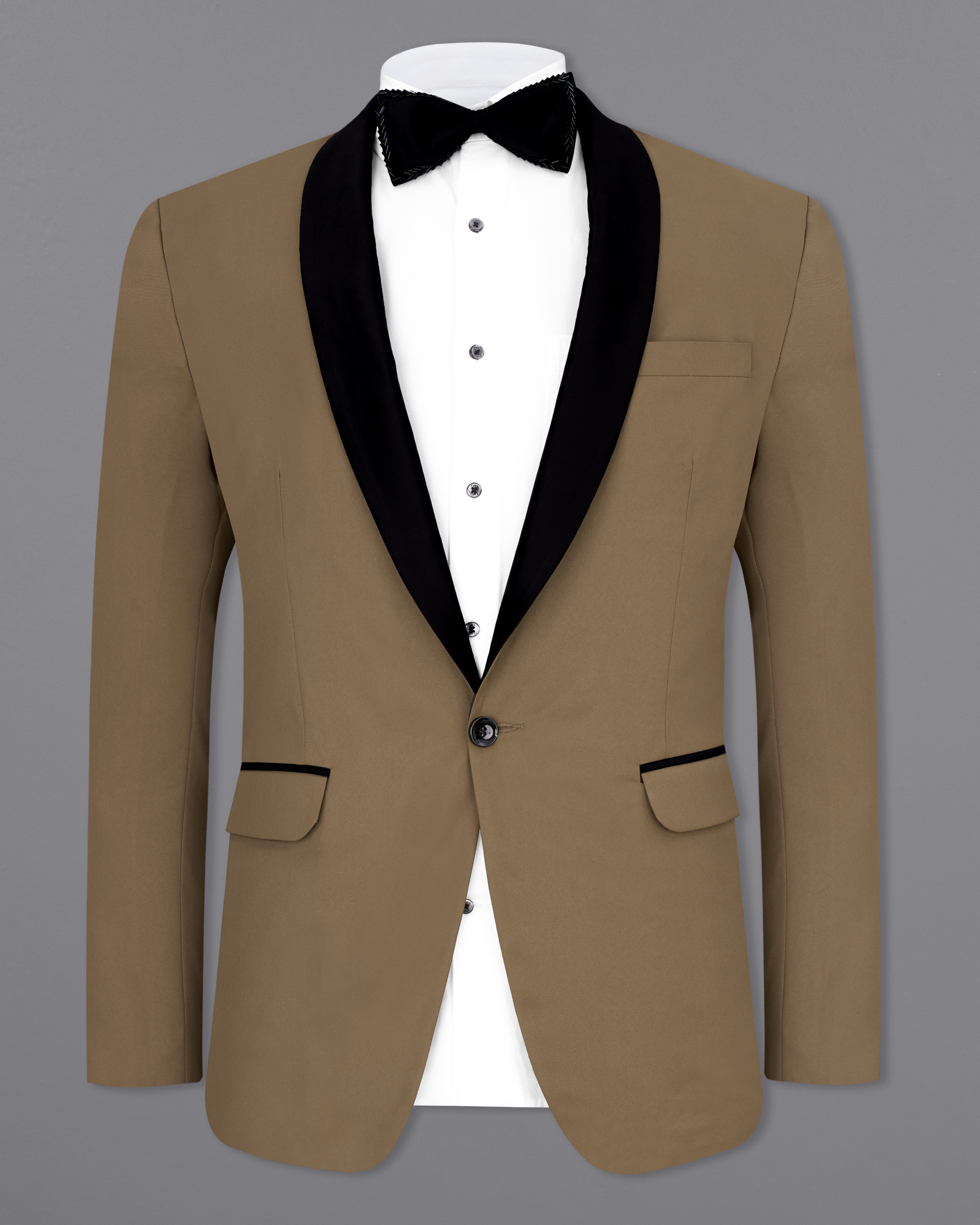 Khaki Brown Tuxedo Blazer BL2465-BKL-36, BL2465-BKL-38, BL2465-BKL-40, BL2465-BKL-42, BL2465-BKL-44, BL2465-BKL-46, BL2465-BKL-48, BL2465-BKL-50, BL2465-BKL-52, BL2465-BKL-54, BL2465-BKL-56, BL2465-BKL-58, BL2465-BKL-60