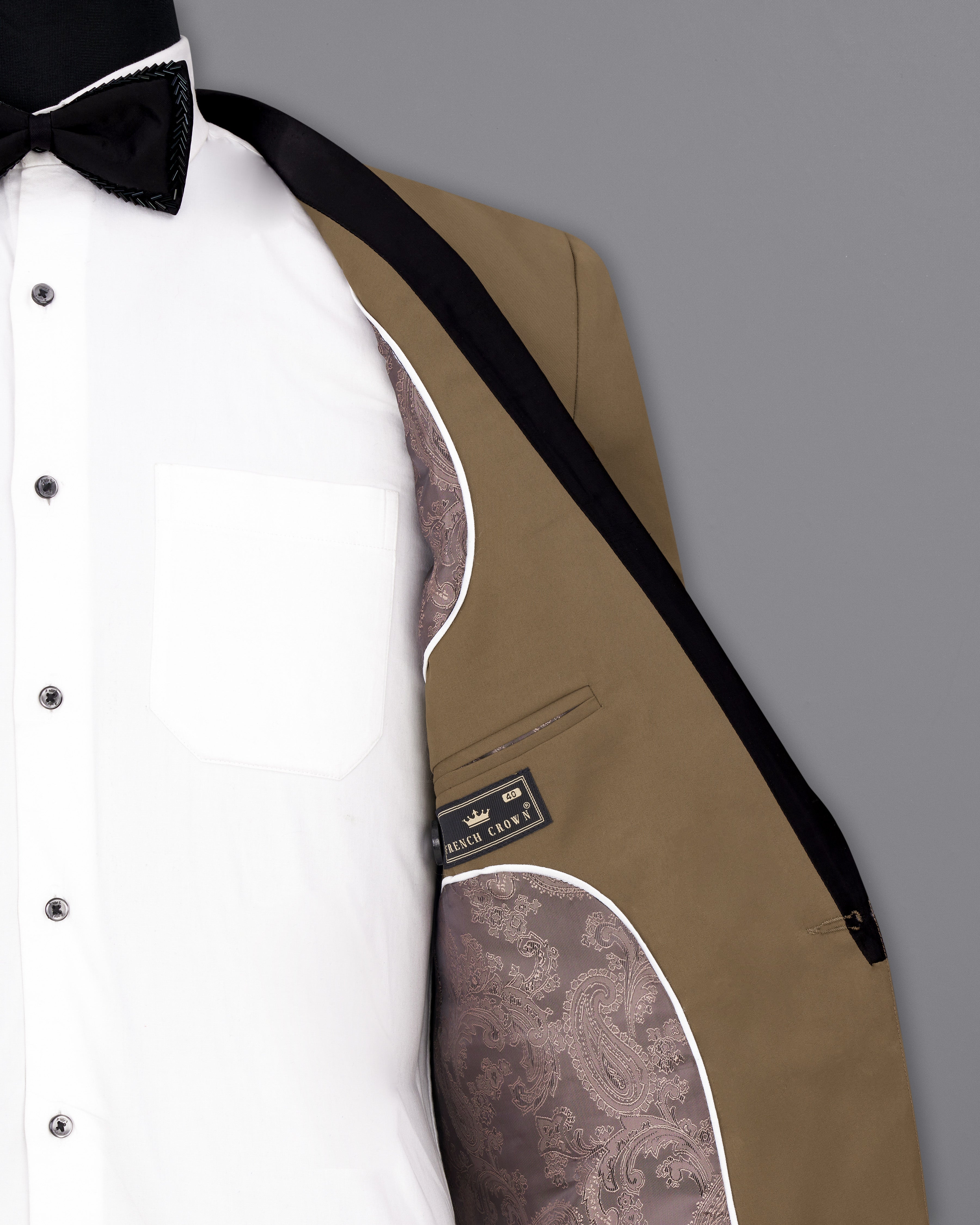 Khaki Brown Tuxedo Blazer BL2465-BKL-36, BL2465-BKL-38, BL2465-BKL-40, BL2465-BKL-42, BL2465-BKL-44, BL2465-BKL-46, BL2465-BKL-48, BL2465-BKL-50, BL2465-BKL-52, BL2465-BKL-54, BL2465-BKL-56, BL2465-BKL-58, BL2465-BKL-60