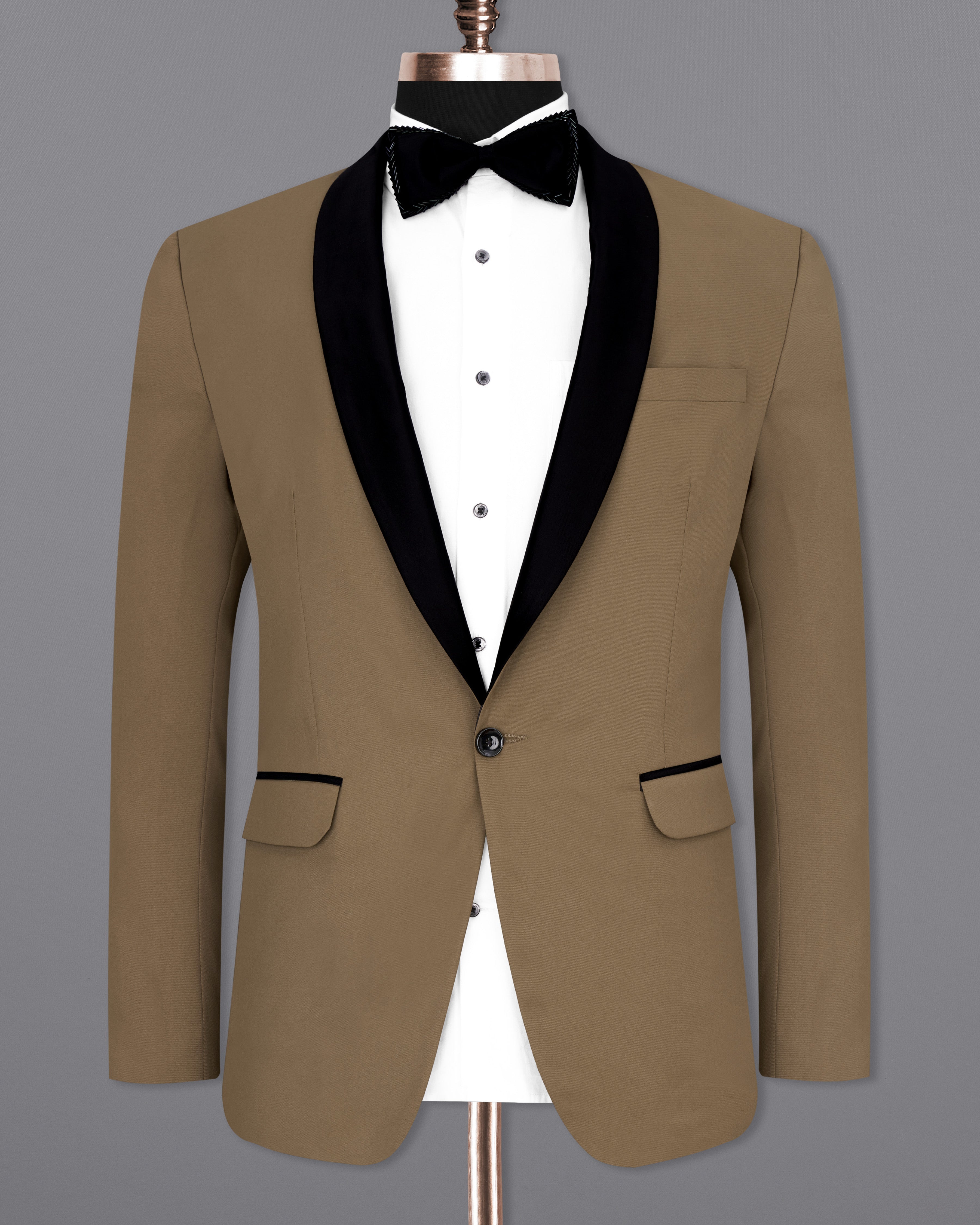 Khaki Brown Tuxedo Blazer BL2465-BKL-36, BL2465-BKL-38, BL2465-BKL-40, BL2465-BKL-42, BL2465-BKL-44, BL2465-BKL-46, BL2465-BKL-48, BL2465-BKL-50, BL2465-BKL-52, BL2465-BKL-54, BL2465-BKL-56, BL2465-BKL-58, BL2465-BKL-60