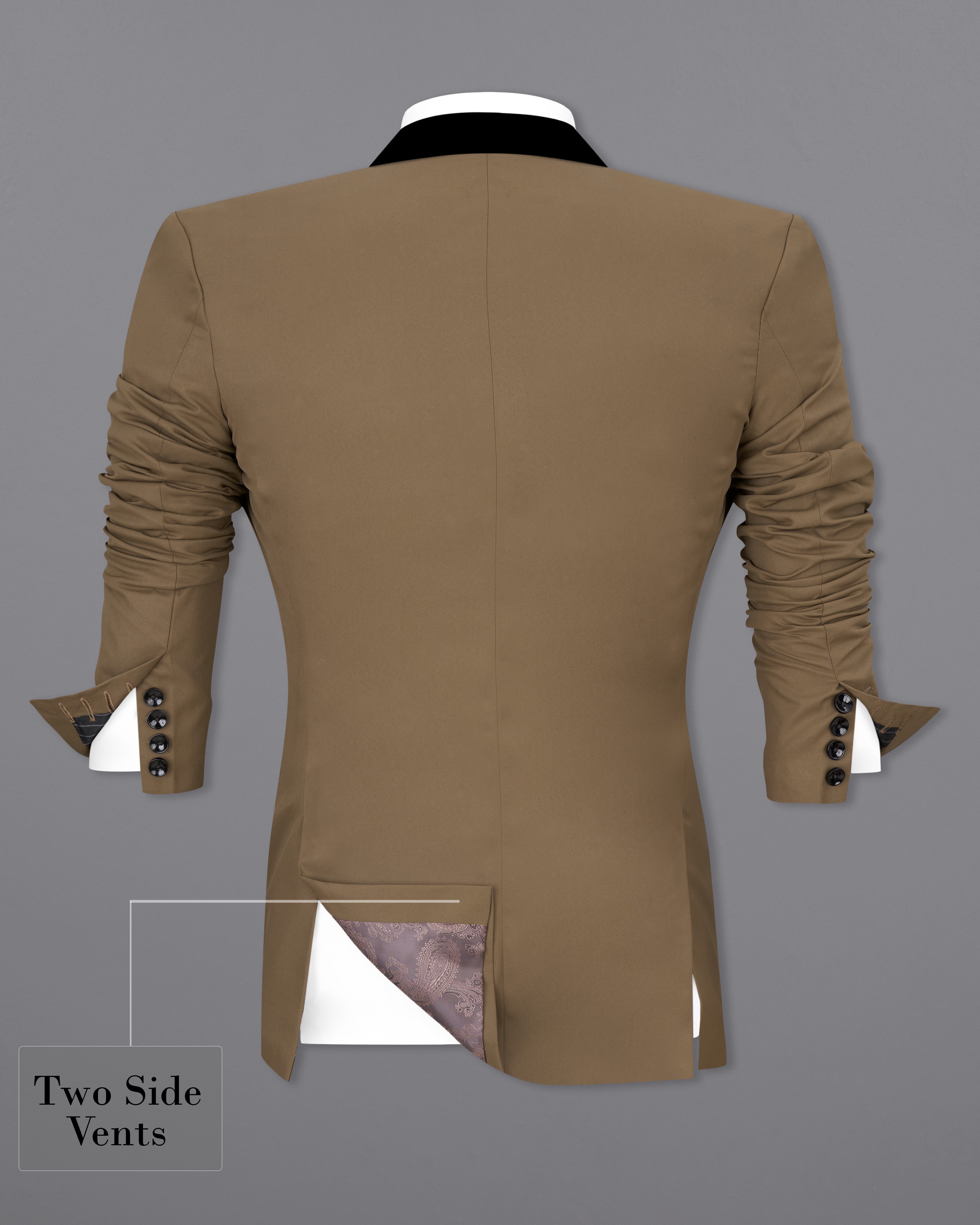 Khaki Brown Tuxedo Blazer BL2465-BKL-36, BL2465-BKL-38, BL2465-BKL-40, BL2465-BKL-42, BL2465-BKL-44, BL2465-BKL-46, BL2465-BKL-48, BL2465-BKL-50, BL2465-BKL-52, BL2465-BKL-54, BL2465-BKL-56, BL2465-BKL-58, BL2465-BKL-60