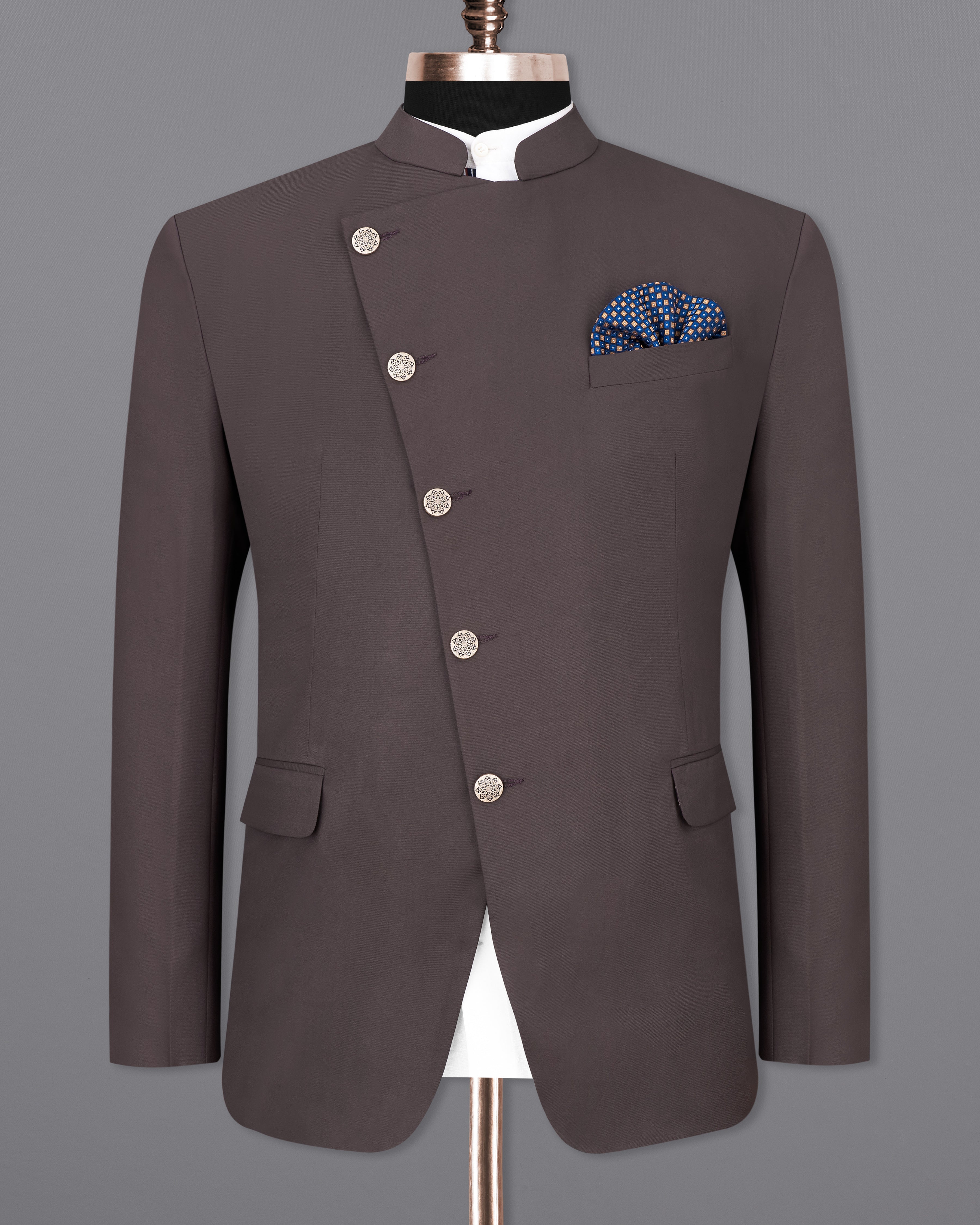 Coffee Brown Cross Buttoned Bandhgala Blazer BL2469-CBG-36, BL2469-CBG-38, BL2469-CBG-40, BL2469-CBG-42, BL2469-CBG-44, BL2469-CBG-46, BL2469-CBG-48, BL2469-CBG-50, BL2469-CBG-52, BL2469-CBG-54, BL2469-CBG-56, BL2469-CBG-58, BL2469-CBG-60
