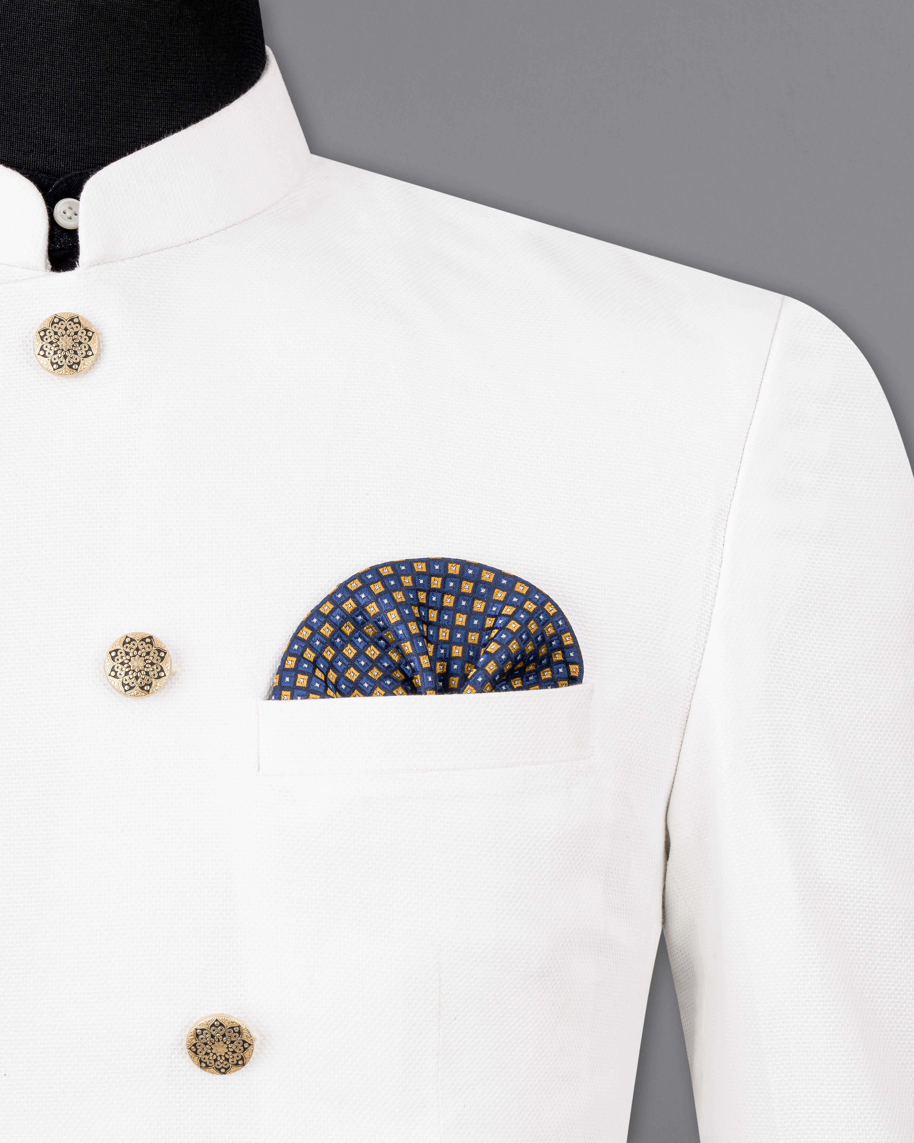 Bright White Cross Buttoned Premium Cotton Bandhgala Blazer BL2487-CBG3-36, BL2487-CBG3-38, BL2487-CBG3-40, BL2487-CBG3-42, BL2487-CBG3-44, BL2487-CBG3-46, BL2487-CBG3-48, BL2487-CBG3-50, BL2487-CBG3-52, BL2487-CBG3-54, BL2487-CBG3-56, BL2487-CBG3-58, BL2487-CBG3-60