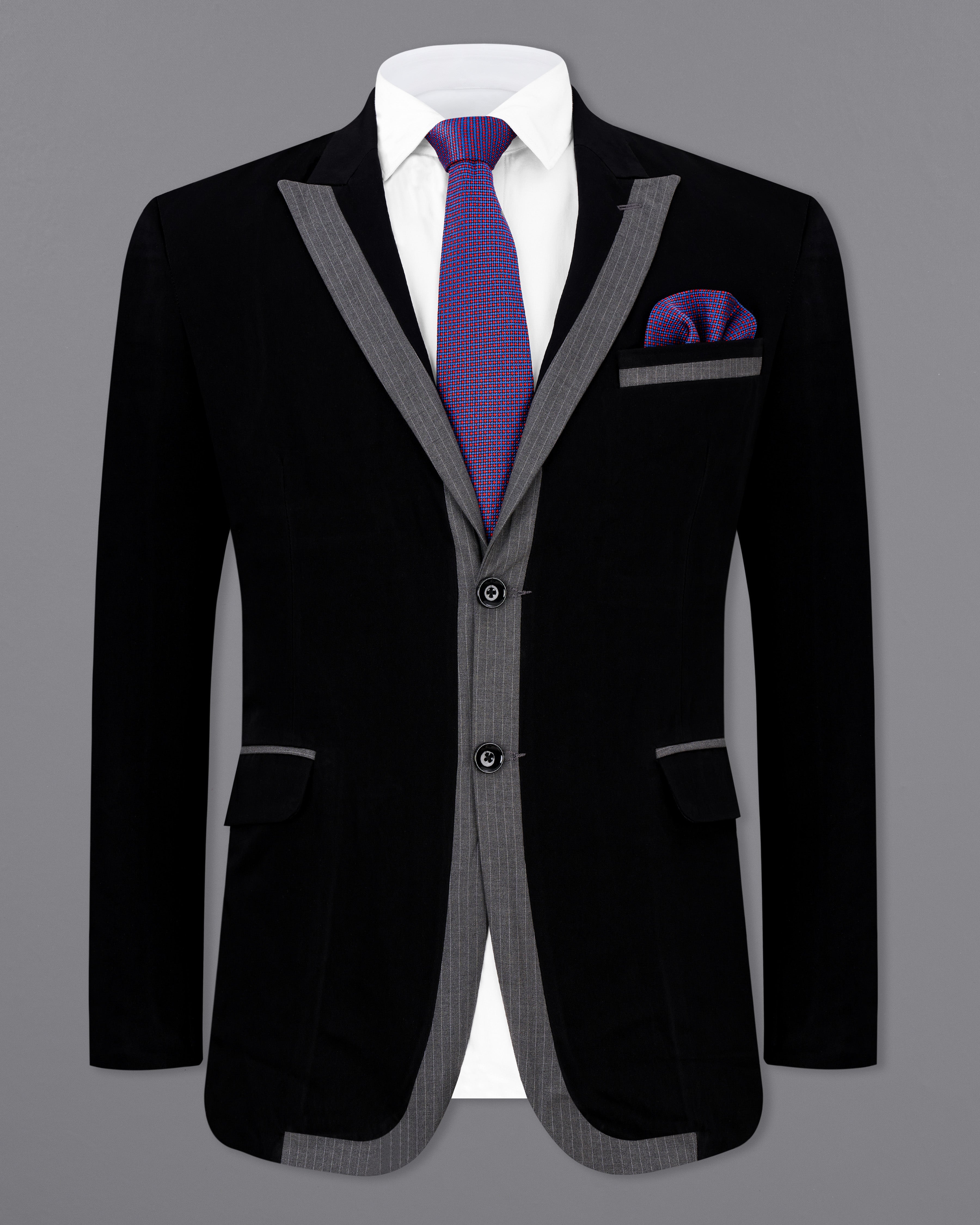 Korean Black with Gray Single Breasted Designer Blazer BL2542-SBP-D246-36, BL2542-SBP-D246-38, BL2542-SBP-D246-40, BL2542-SBP-D246-42, BL2542-SBP-D246-44, BL2542-SBP-D246-46, BL2542-SBP-D246-48, BL2542-SBP-D246-50, BL2542-SBP-D246-54, BL2542-SBP-D246-54, BL2542-SBP-D246-56, BL2542-SBP-D246-58, BL2542-SBP-D246-60