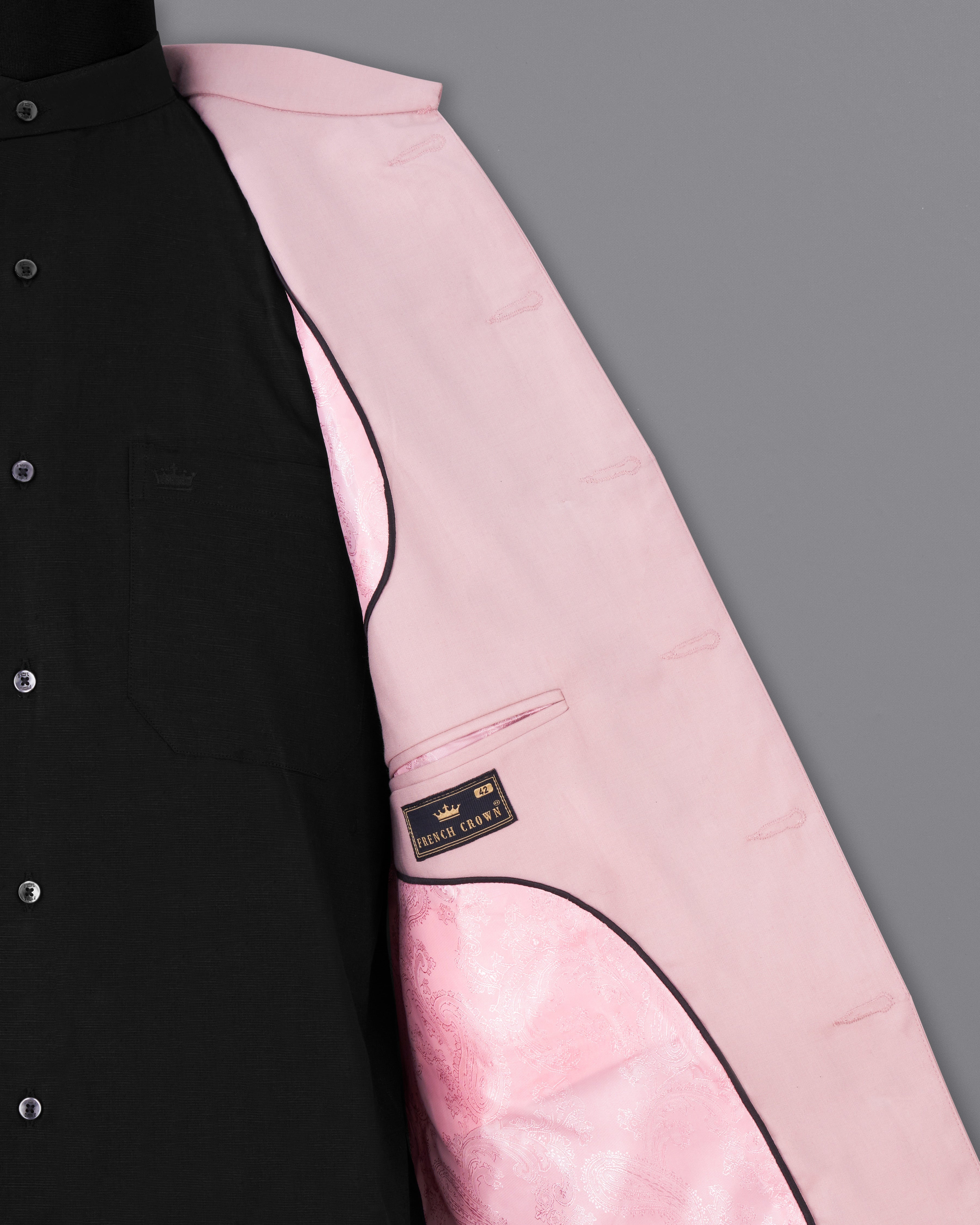 Beauty Bush Pink Bandhgala Designer Blazer BL2549-D137-36, BL2549-D137-38, BL2549-D137-40, BL2549-D137-42, BL2549-D137-44, BL2549-D137-46, BL2549-D137-48, BL2549-D137-50, BL2549-D137-54, BL2549-D137-54, BL2549-D137-56, BL2549-D137-58, BL2549-D137-60