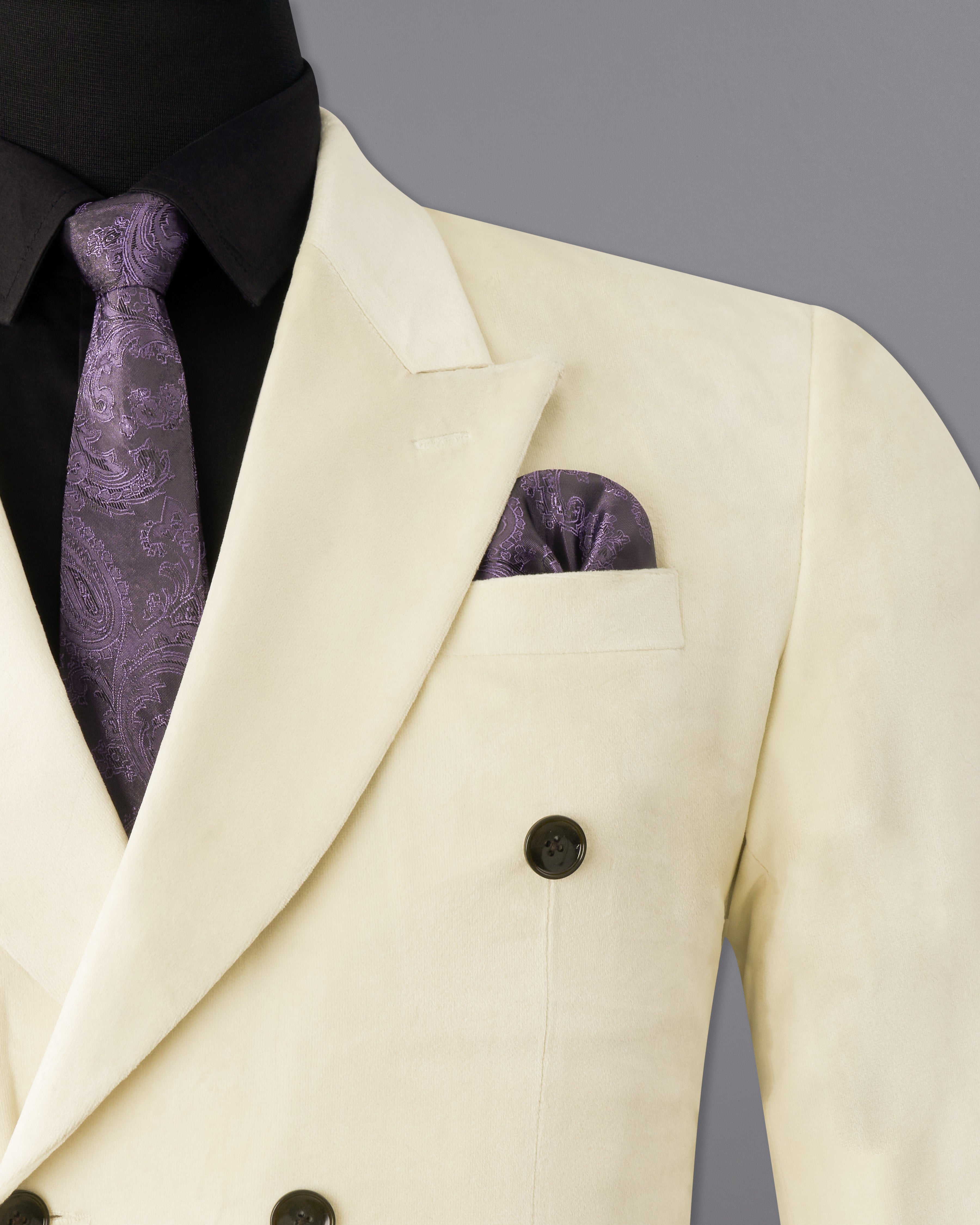 Eggshell Cream Double Breasted Velvet Blazer BL2591-DB-36,BL2591-DB-38,BL2591-DB-40,BL2591-DB-42,BL2591-DB-44,BL2591-DB-46,BL2591-DB-48,BL2591-DB-50,,BL2591-DB-52,BL2591-DB-54,BL2591-DB-56,BL2591-DB-58,BL2591-DB-60