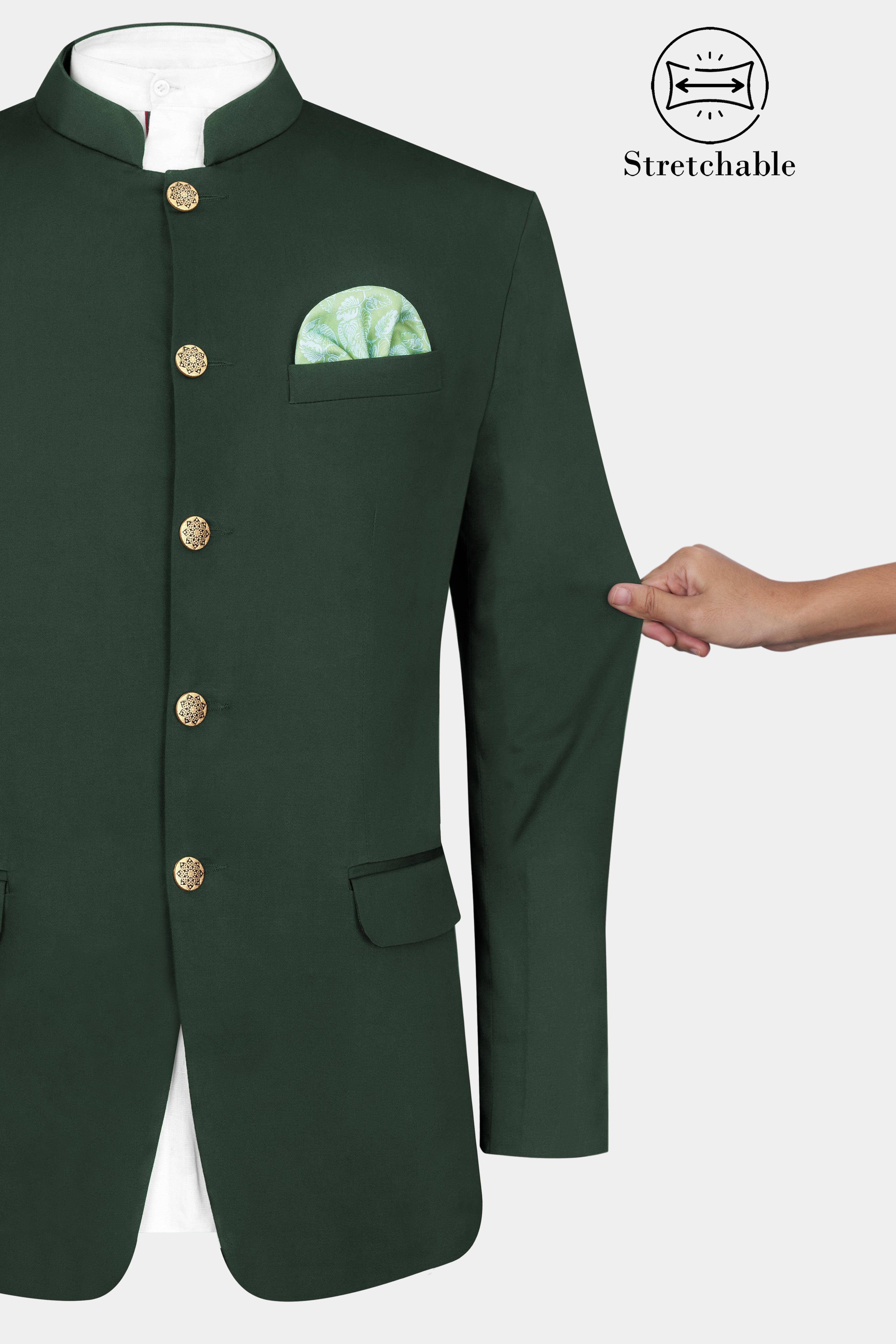 Heavy Metal Green Premium Cotton Bandhgala Stretchable Traveler Blazer BL2776-BG-36, BL2776-BG-38, BL2776-BG-40, BL2776-BG-42, BL2776-BG-44, BL2776-BG-46, BL2776-BG-48, BL2776-BG-50, BL2776-BG-52, BL2776-BG-54, BL2776-BG-56, BL2776-BG-58, BL2776-BG-60