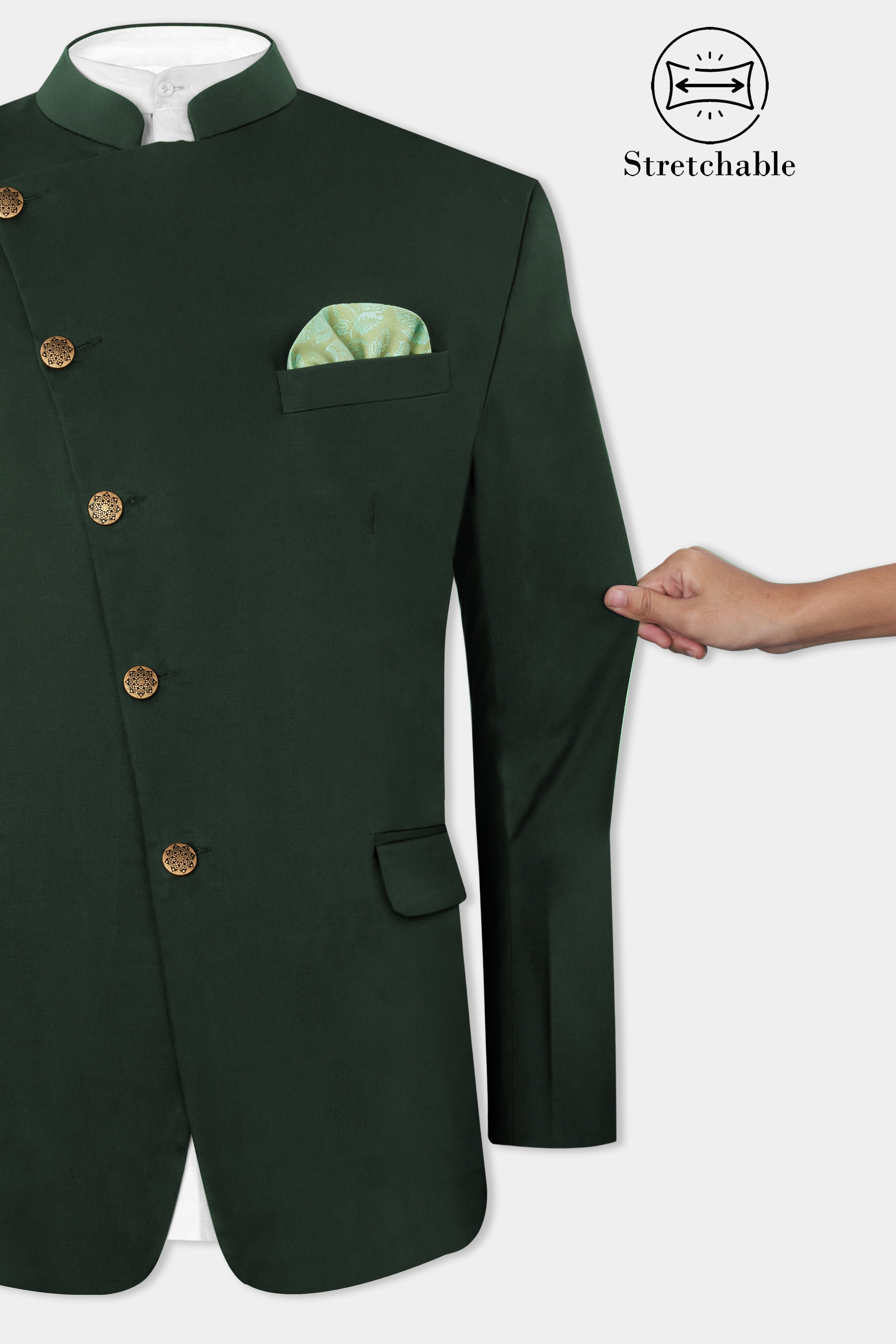 Heavy Metal Green Premium Cotton Cross Buttoned Bandhgala Stretchable Traveler Blazer BL2777-CBG-36, BL2777-CBG-38, BL2777-CBG-40, BL2777-CBG-42, BL2777-CBG-44, BL2777-CBG-46, BL2777-CBG-48, BL2777-CBG-50, BL2777-CBG-52, BL2777-CBG-54, BL2777-CBG-56, BL2777-CBG-58, BL2777-CBG-60