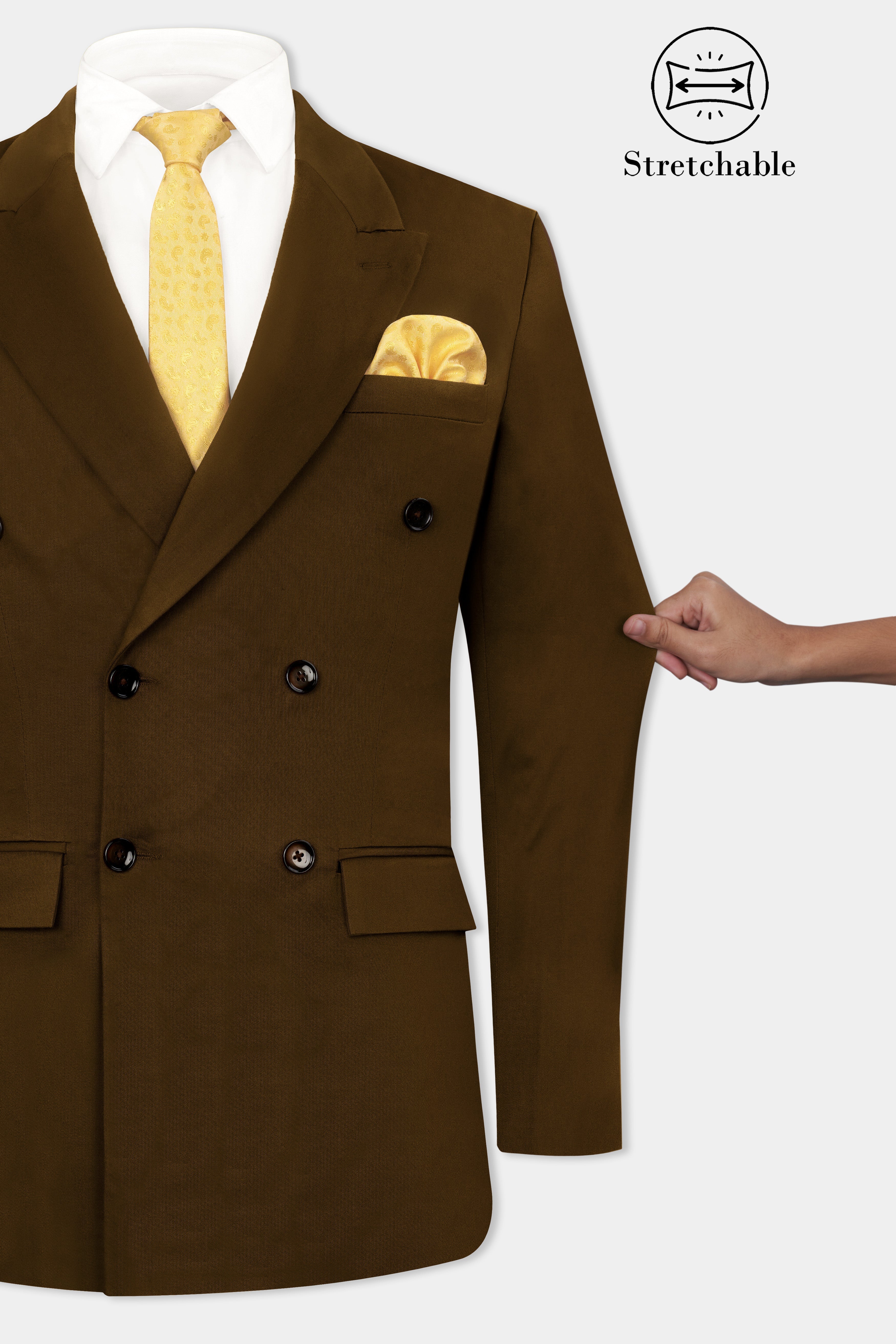 Metallic Bronze Brown Double Breasted Premium Cotton Stretchable Traveler Blazer BL2778-DB-36, BL2778-DB-38, BL2778-DB-40, BL2778-DB-42, BL2778-DB-44, BL2778-DB-46, BL2778-DB-48, BL2778-DB-50, BL2778-DB-52, BL2778-DB-54, BL2778-DB-56, BL2778-DB-58, BL2778-DB-60